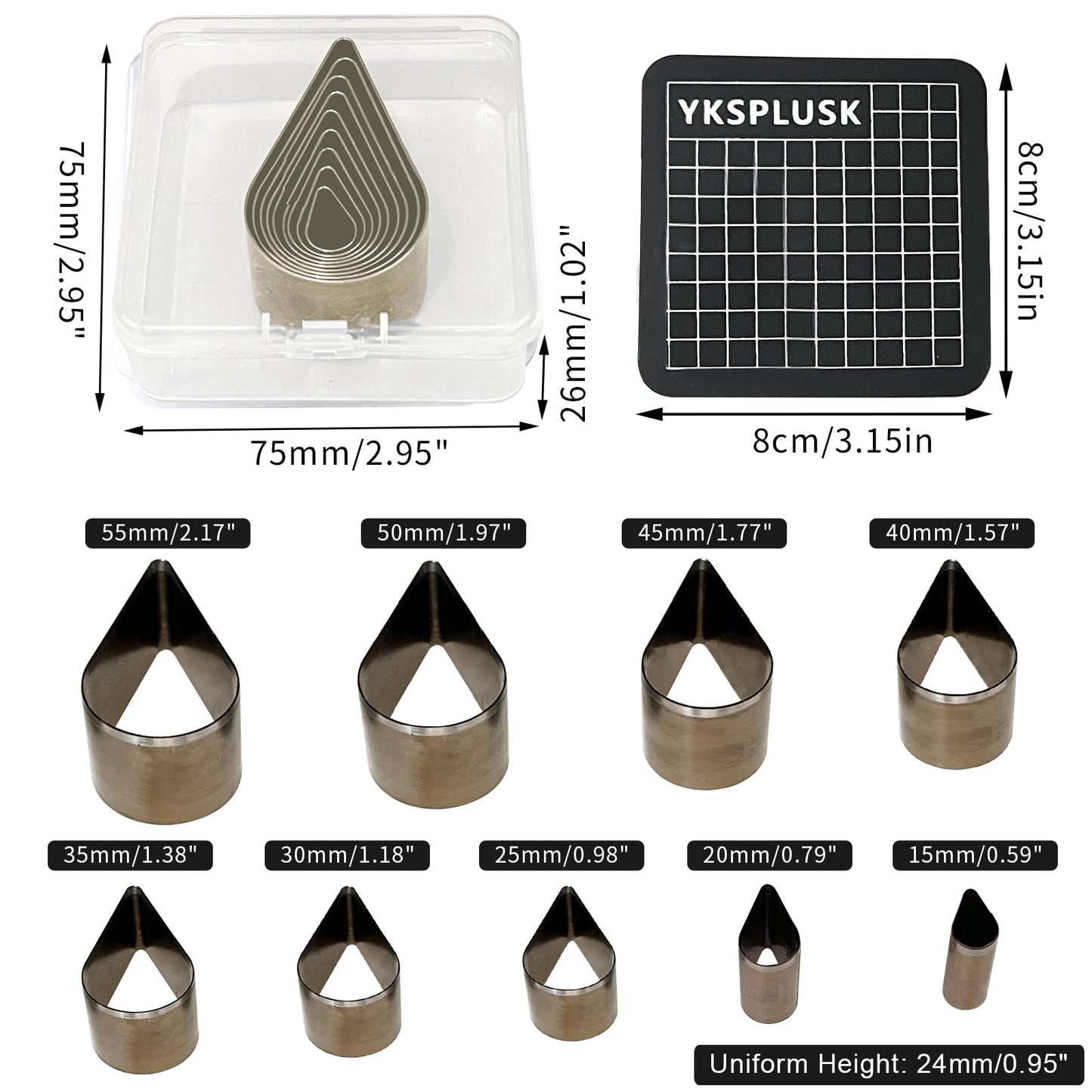 YKSPLUSK 9 Pcs Leather Hole Cutter Set, 9 Sizes Teardrop Shaped Cutting Dies Tool, Cutting Mold Punching Die Set for DIY Craft, Leather Cutter Hollow Punching with Box