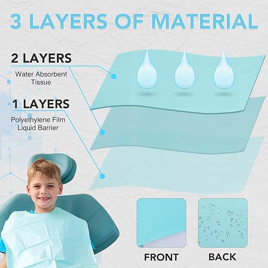 80 Pack Papers Bibs/Towels, Dental Consumables Papers, 13" x 18" 3-Ply Waterproof Tattoo Bib Sheet for Nail Salon, Tattoo Shop (Blue)