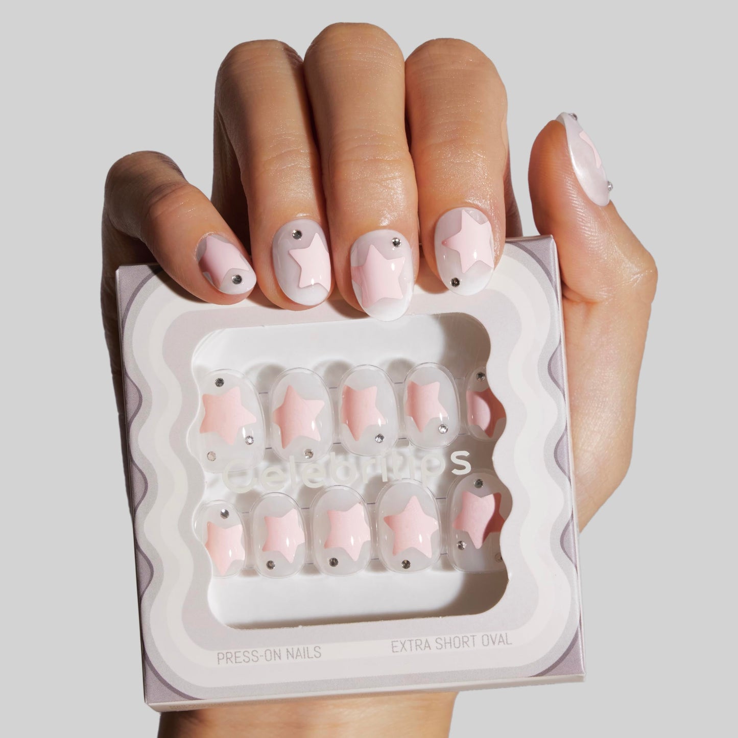 Celebritips Nail Art Press-Ons | Star Candy, Extra Short Oval Nails, Reusable, Salon Quality Fall Nails | 16 sizes - 32 Nails Kit with Super-hold Nail Glue and Sticky Tabs