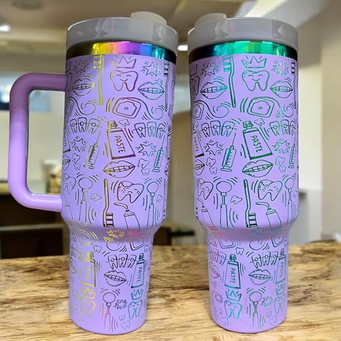 Dental hyginiest tumbler 40oz tumbler Tooth tumbler Dental water bottle Gift for dentist Gift for dental hyginiest Office gift (Purple/Rainbow(27)-Dental(K))