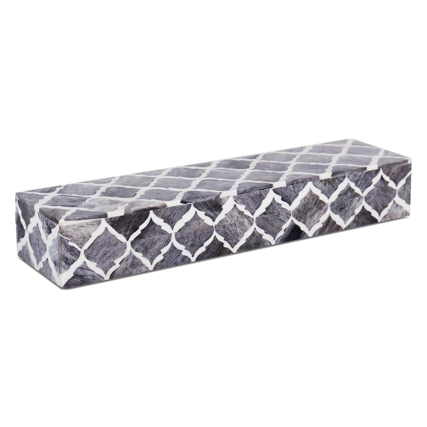 Handicrafts Home Decorative Storage Box with Lid, Moroccan Remote Control Holder Box, Slim Coffee Table Storage Organizer, Bone Inlay Resin Wooden Desk Shelf Storage Box, Gray, 10 x 2.5 x 1.5