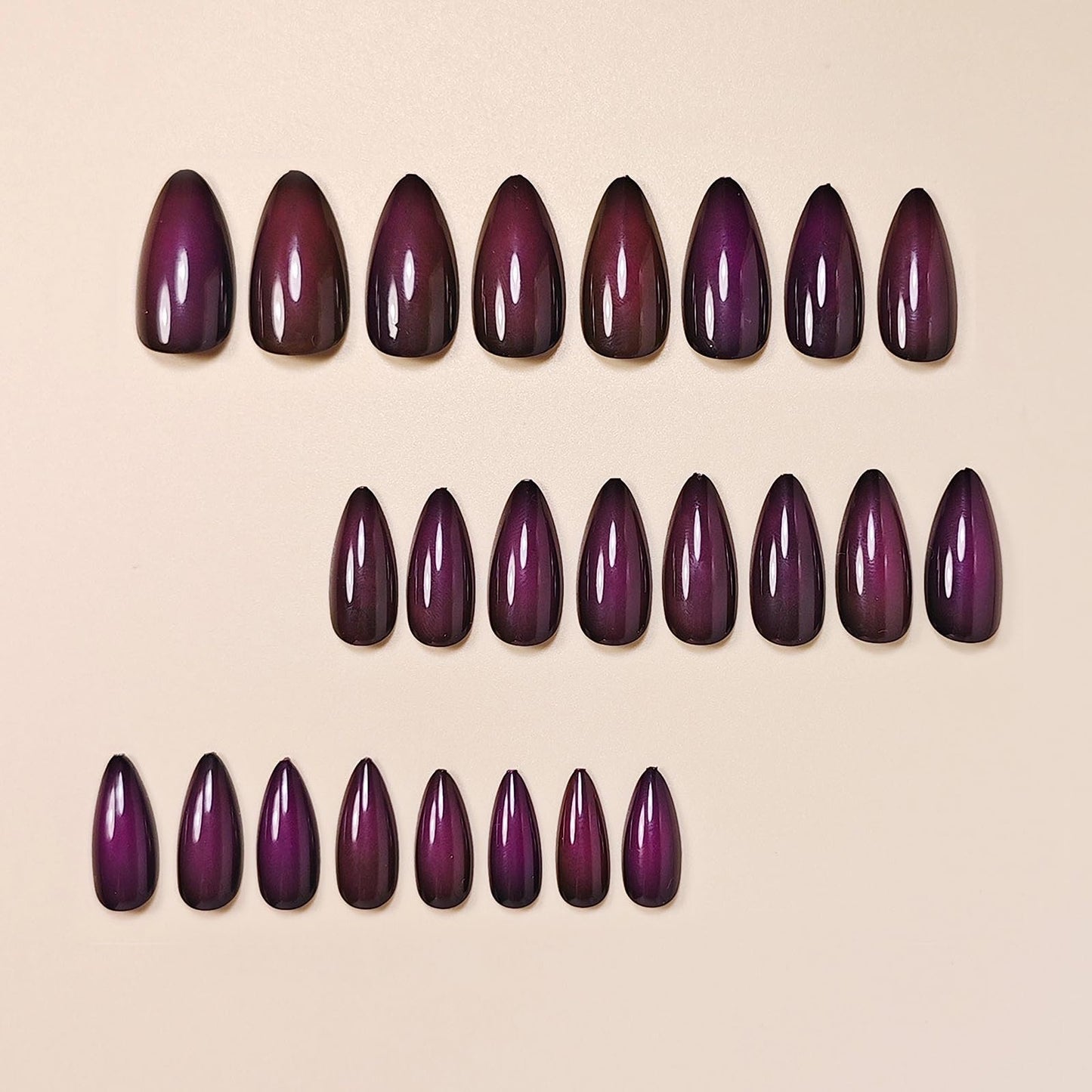 MISUD Press on Nails - Medium Almond Fake Nails with Goth Purple Black, Acrylic Gothic Design 24 pcs