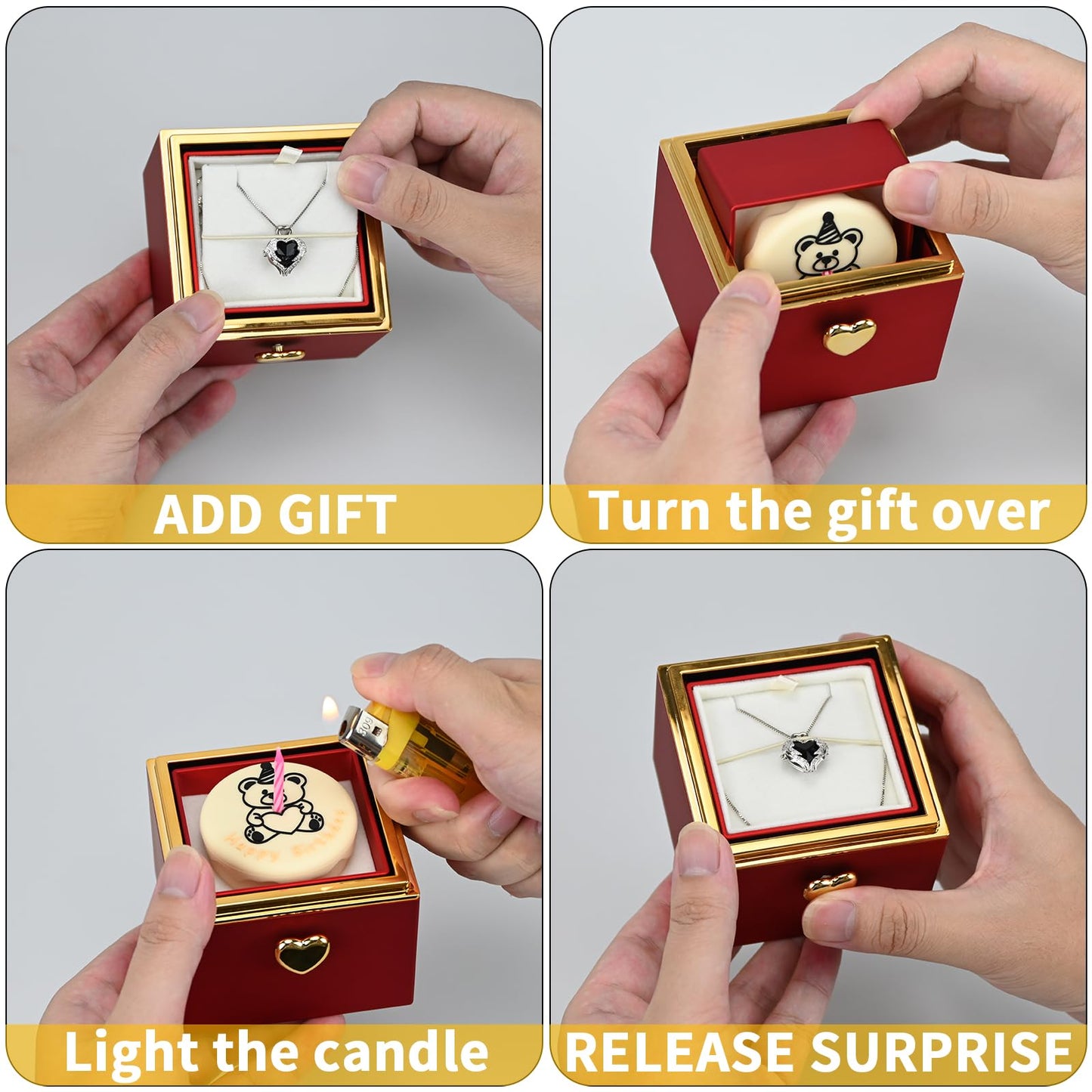 NUOGAO Rotating jewelry box, pop-up surprise gift box, romantic birthday surprise rotating necklace and ring box, Valentine's Day, birthday, anniversary, wedding gift (Red)