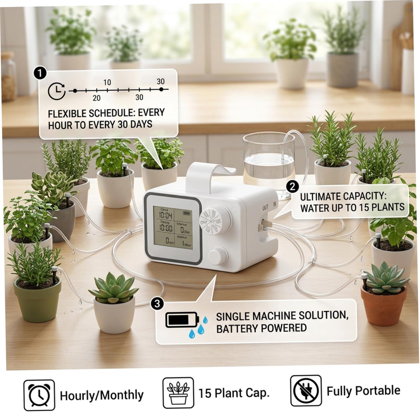 Automatic Watering System Programmable Plant Watering Devices with LCD Display for Indoor Houseplants Smart Drip Irrigation Kit Supports Up to 15 Plants
