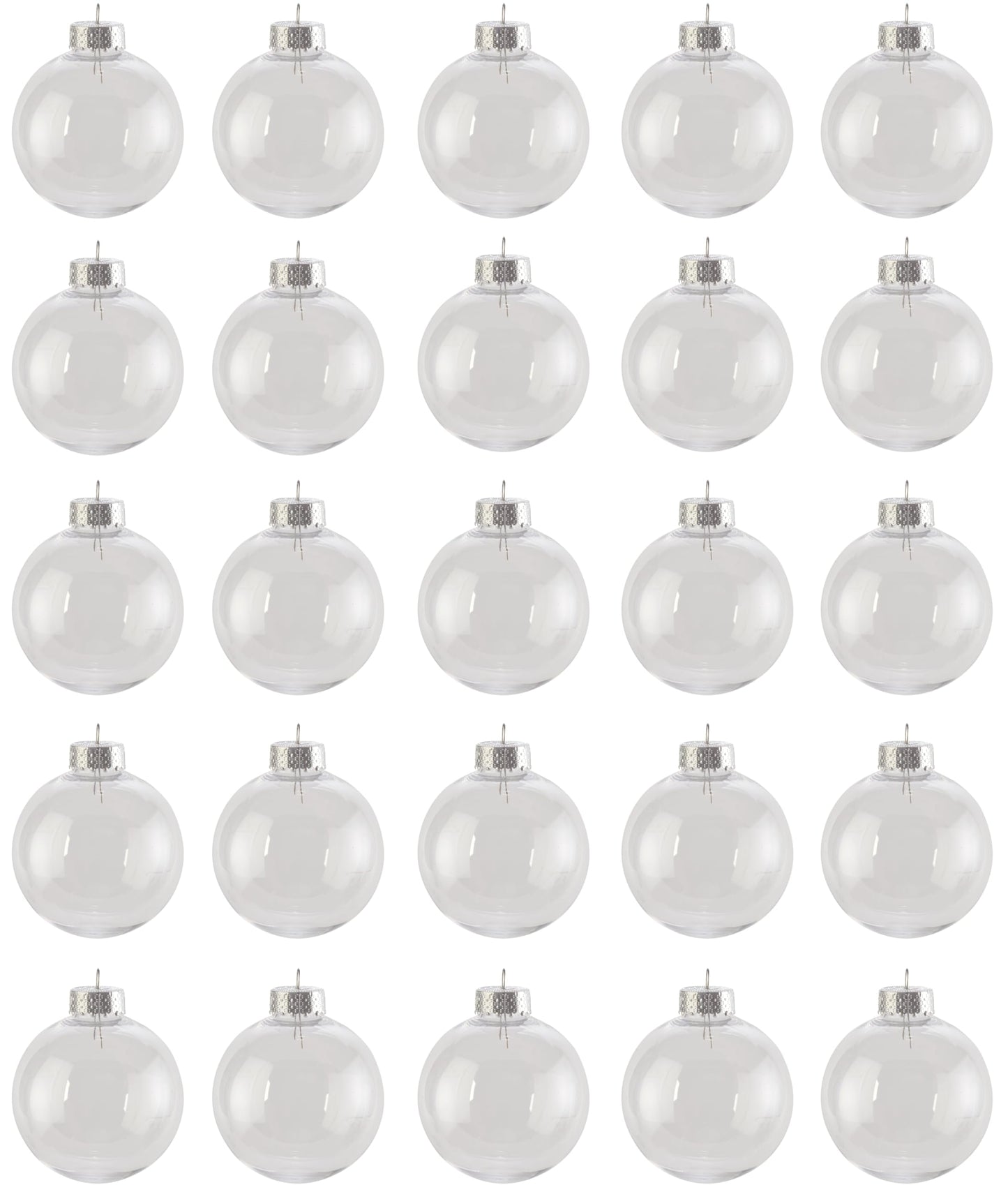 Creative Hobbies® - Bulk Value Pack of 25 pcs - 67mm (2-5/8 Inch) Round Clear Plastic Ball Ornaments - Great for Crafting DIY Christmas Ornaments