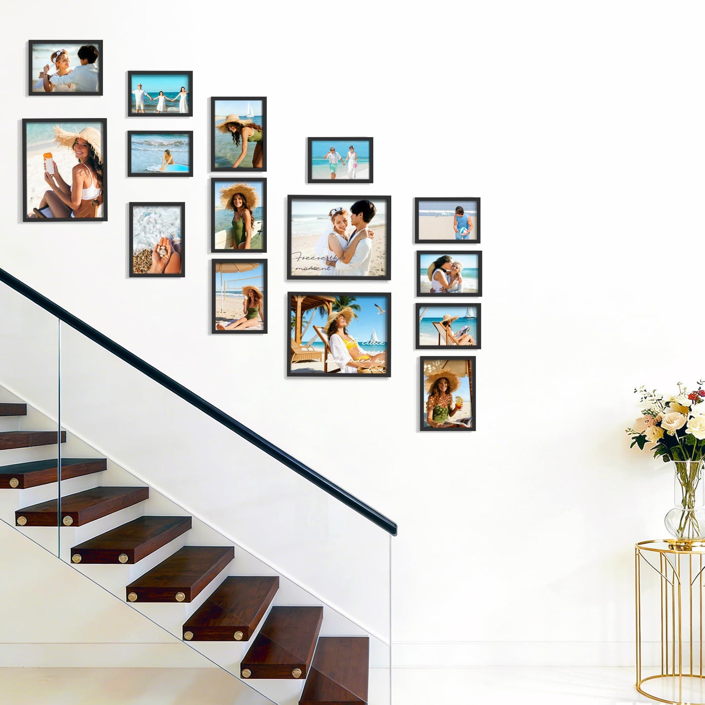 DUENPY 15 Pack Picture Frames Collage Wall Decor, Black Frame Set with 3pcs 8x10, 6pcs 5x7, 6pcs 4x6 for Gallery Display, Wall Mounting & Tabletop, Bulk Photo Frames for Living Room Decor