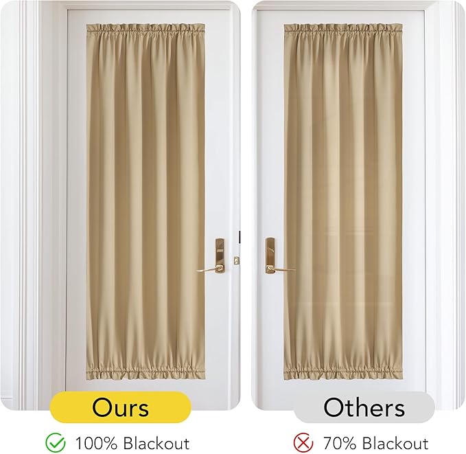 NICETOWN 100% Blackout French Door Curtain, Privacy Door Curtains for Window, 25 X 72 Inch Long Room Darkening Blinds, Thermal Insulated Window Shades for Bedroom, 1 Panel, Biscotti Beige