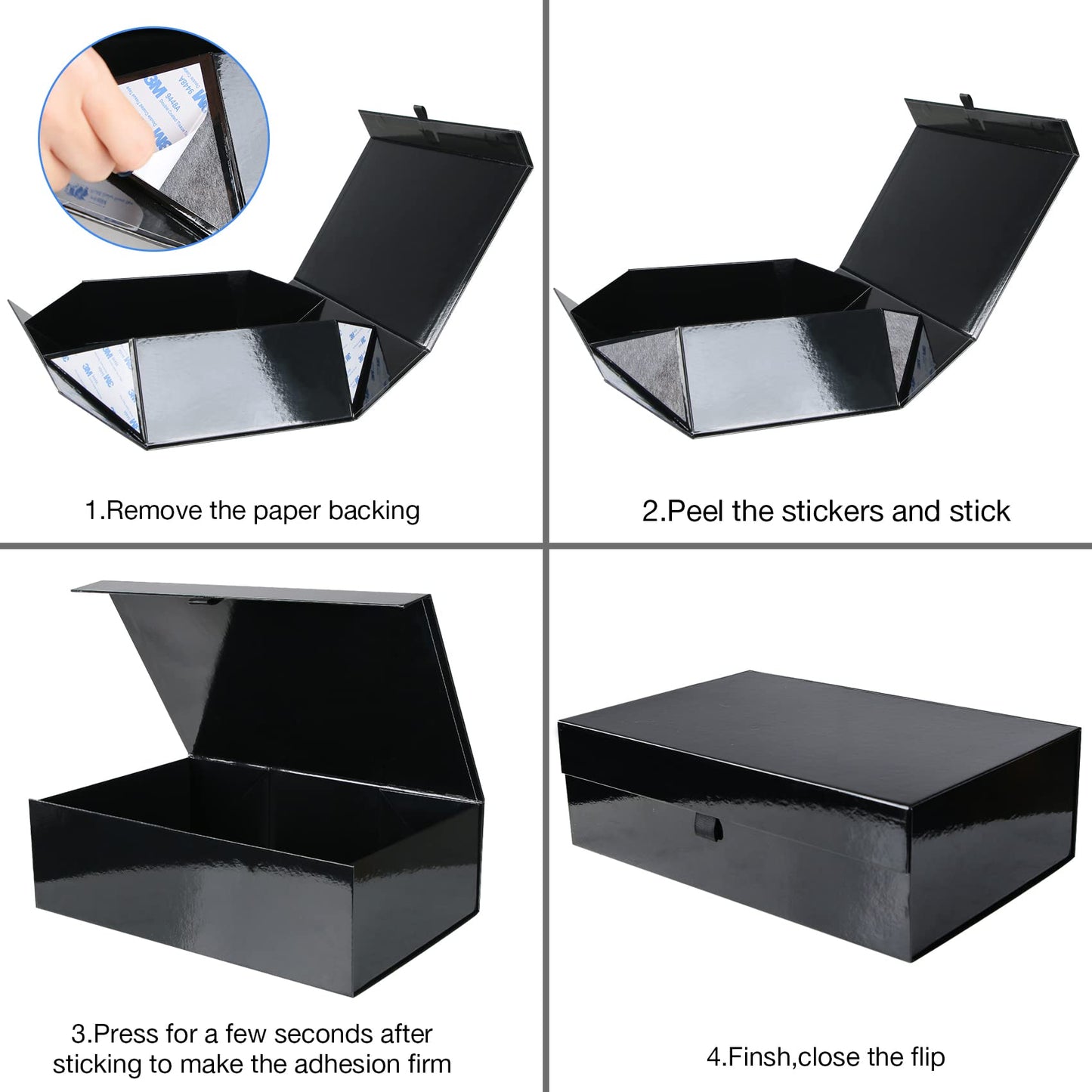 Aimyoo 1 Pack Black Collapsible Gift Box with Magnetic Closure Lids & Rope for Easy Opening 13.8x9x4.3, Bridesmaid Groomsman Proposal Boxes, Rectangle Storage Present Boxes