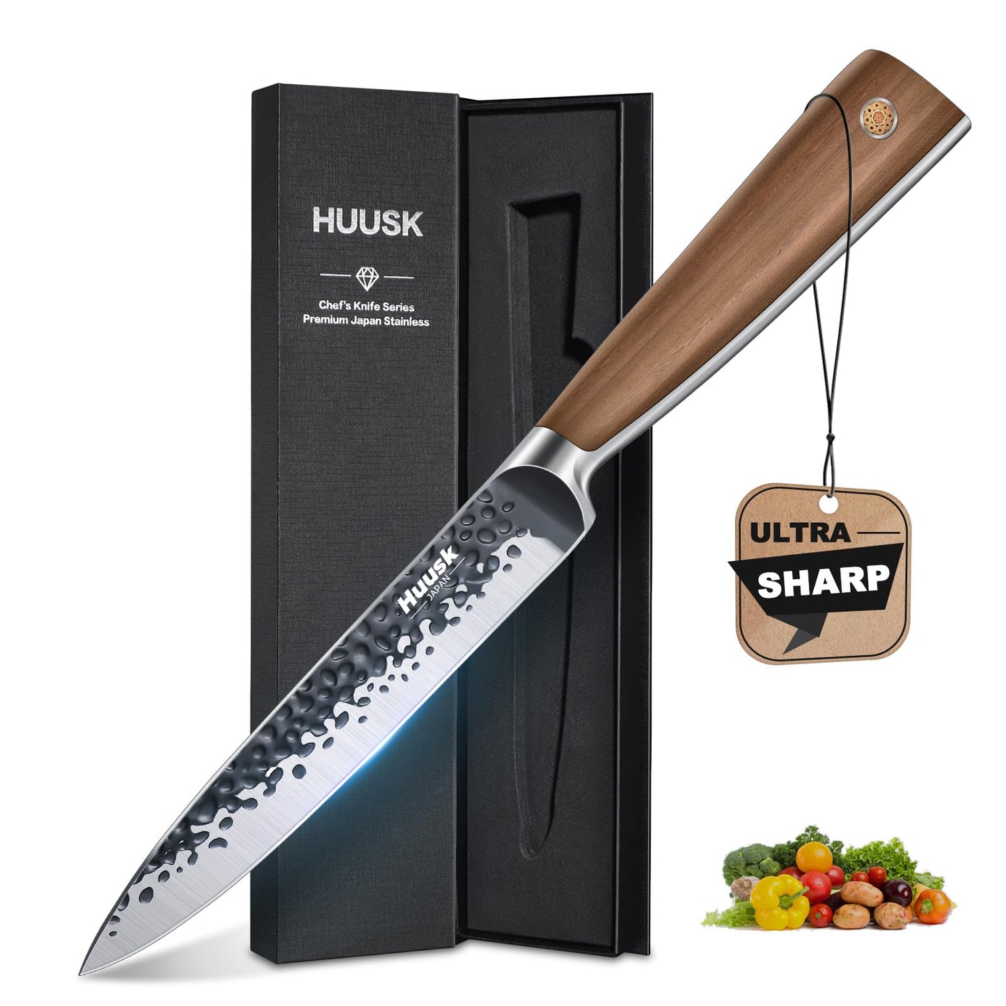 Huusk Kitchen Utility Knife 5.5" Paring Knife Ultra Sharp High Carbon Steel Tomato Knives Japan Chef Knife Multipurpose Kitchen Knife for Fruit and Vegetable with Premium Present Box
