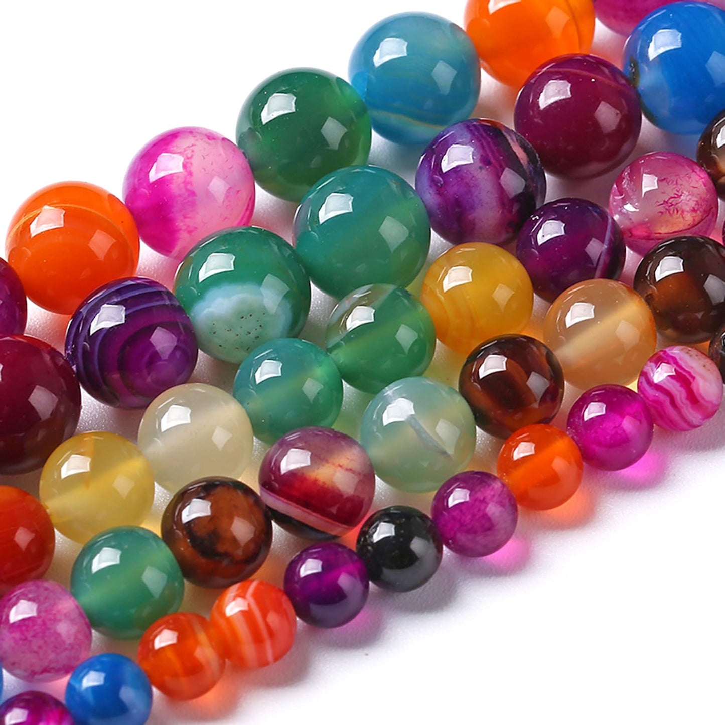 8MM Natural Stone Colorful Stripe Agate Energy Healing Beads Round Loose Beads for Jewelry Making Bracelet 90pcs 2 Strands 32"