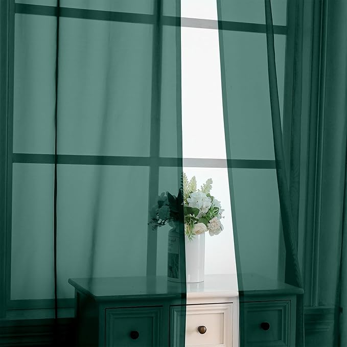OVZME Hunter Green Sheer Curtains 84 Inches Long 2 Panels - Soft Light Filtering Christmas Sheer Panels for Living Room/Bedroom, Top Dual Rod Pocket, 1 Pair, Each 42Wx84L