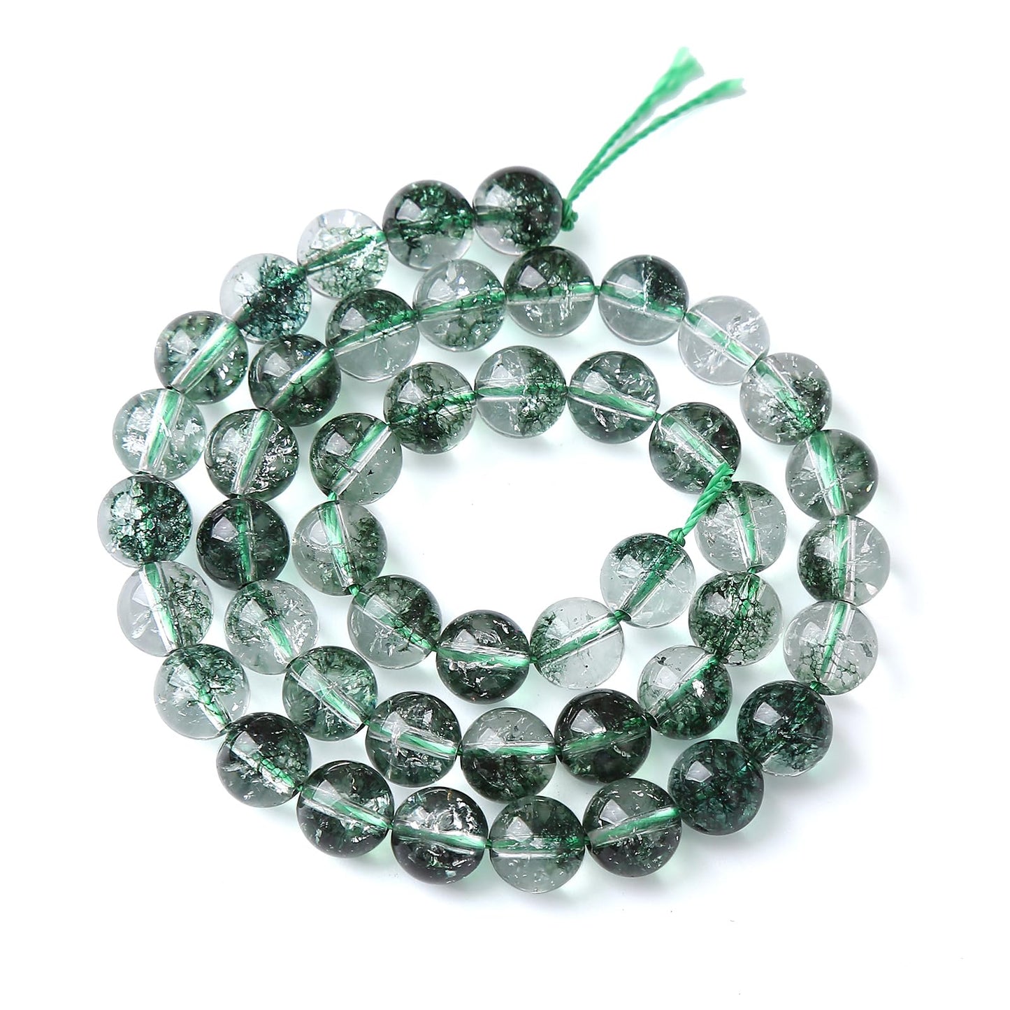 6MM 60PCS Natural Stone Dark Green Crystal Beads Ghost Quartz Loose Beads for Jewelry Making DIY Bracelet