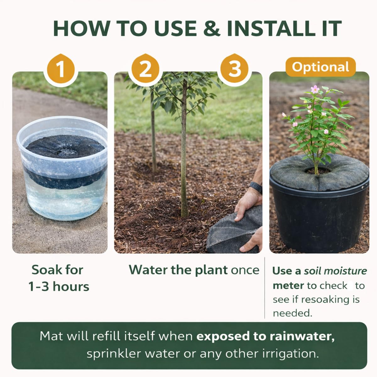 SteadySpring® 24" Smart 30+Day Tree Watering Mat - AUTO Refills with RAIN and Slow Releases As Plant Needs - for Root Balls 11" - 15" Dia Slow Release Technology Prevents Over and Under Watering (2)