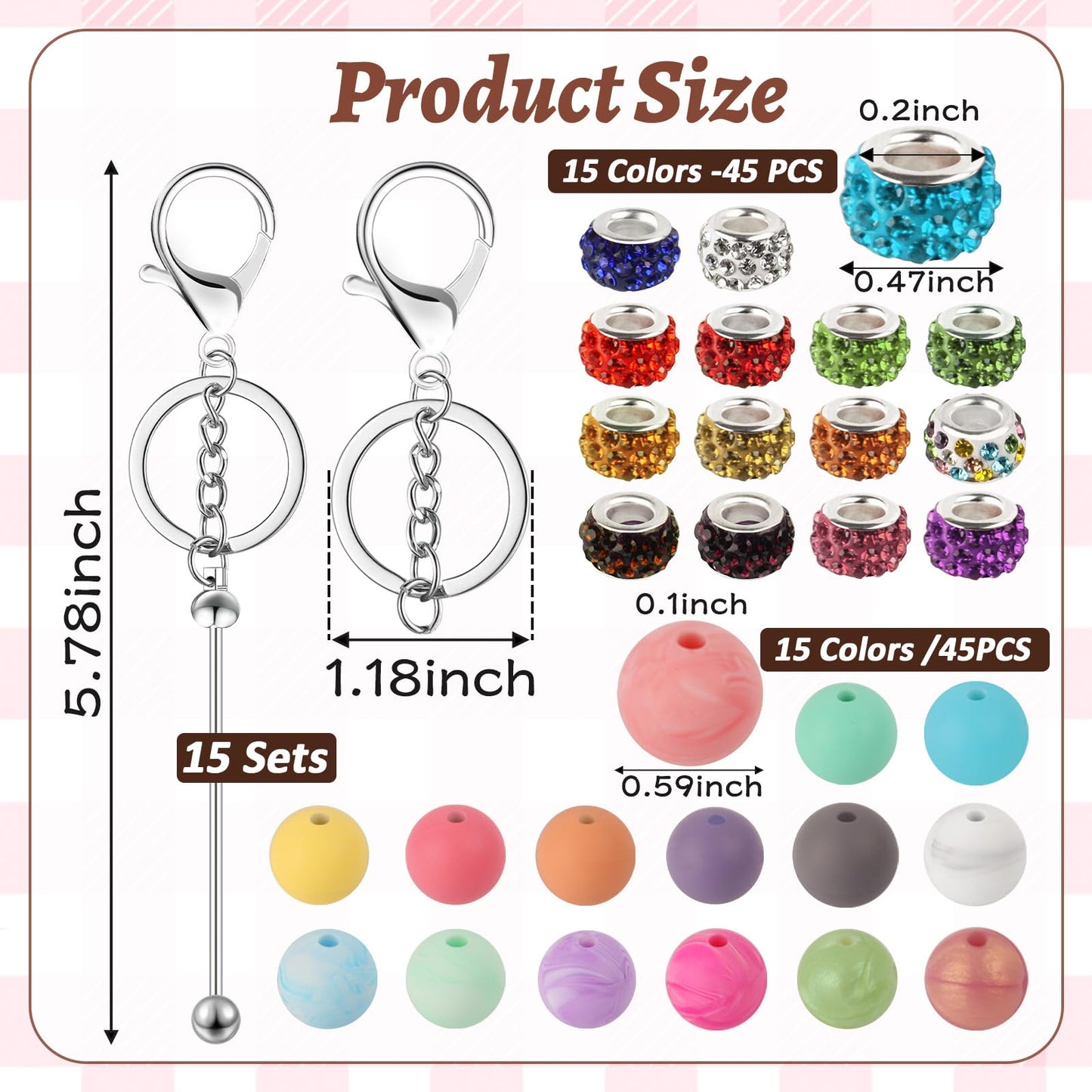 CXIIPOL 105 Pcs Beadable Keychains Set, Bulk Beadable Keychains Bars DIY Blank Keychain, Metal Beaded Keychain with Bars Silicone Beads Spacer Beads
