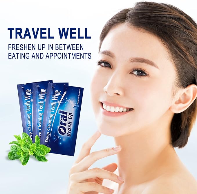 Mint-Flavored Oral Finger Wipes Teeth Whitening Wipes Oral Cleaning Wipe(Dark Blue, 60 Pcs)