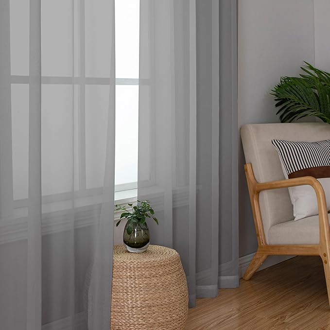 Chyhomenyc Charcoal Grey Sheer Curtains 78 Inches Long 2 Panels Set for Living Room, Light Filtering Voile Lightweight Bedroom Curtains, Rod Pocket Solid Window Treatment Drapes, Each 42W x 78L