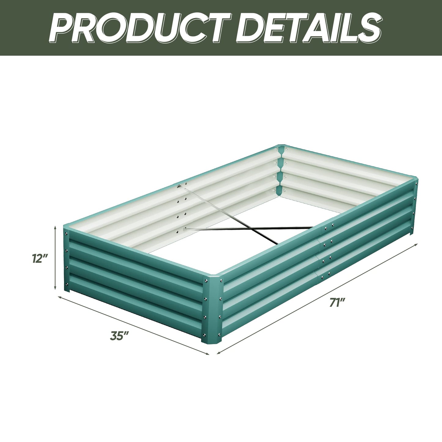 Flamaker 71x36x12in Galvanized Raised Garden Bed Elevated Outdoor Metal Planter Beds Deep Root Raised Planter Boxes with Support Bar for Planting Flowers, Herbs, Fruits