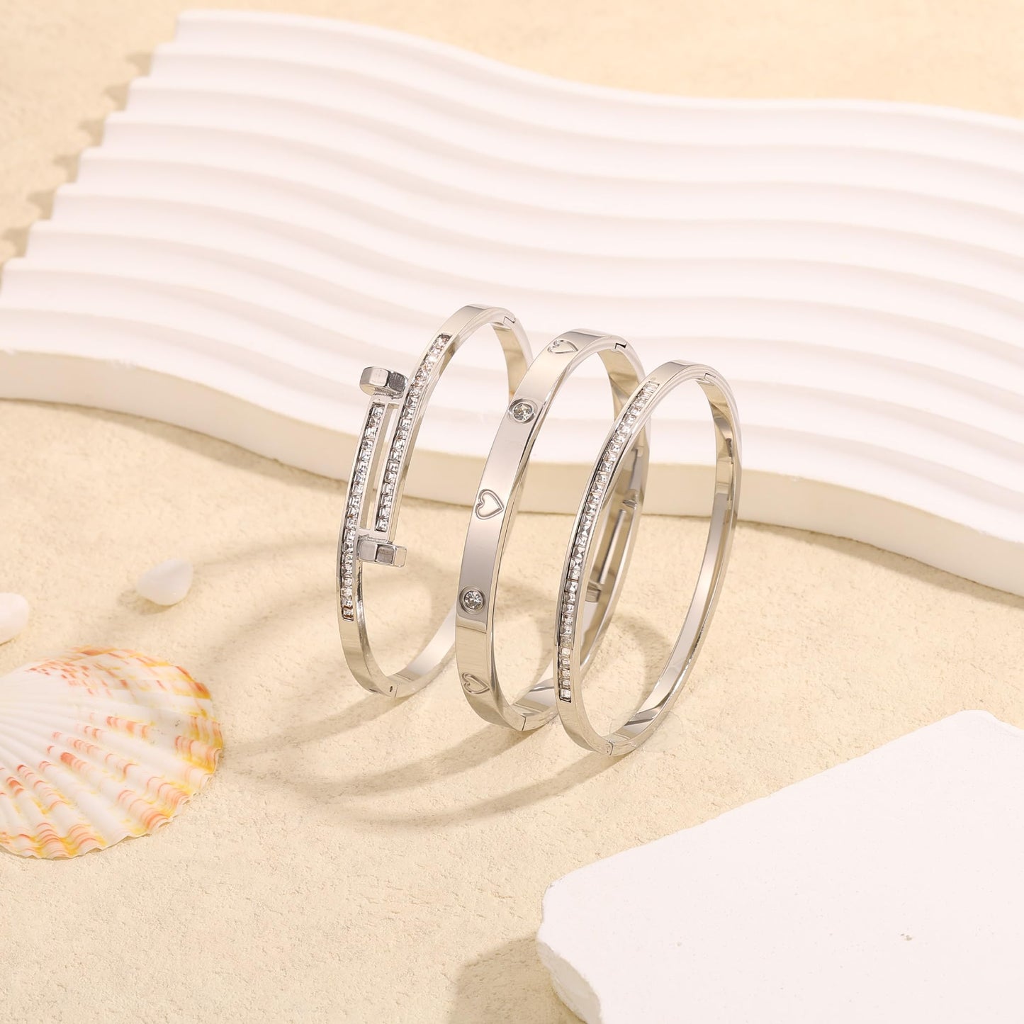 Camhanno Stackable Silver Bracelets for Women Stainless Steel Love & Friendship Bangle, Mothers Day Valentines Birthday Christmas Jewelry Gifts for Mom Her Wife Grandma(Style 15)