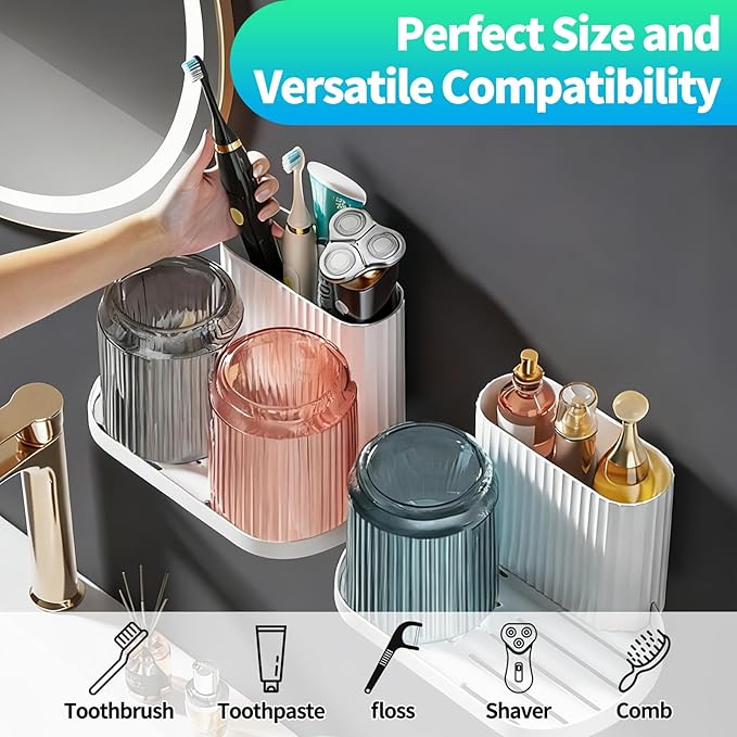 Toothbrush Holder,Bathroom Toothbrush Holder Suitable for Bathroom Organizer Place The Cup Upside Down to Drain Bathroom Stands for Storing Toothpaste Toothbrushes and Other Toiletries (Pink)