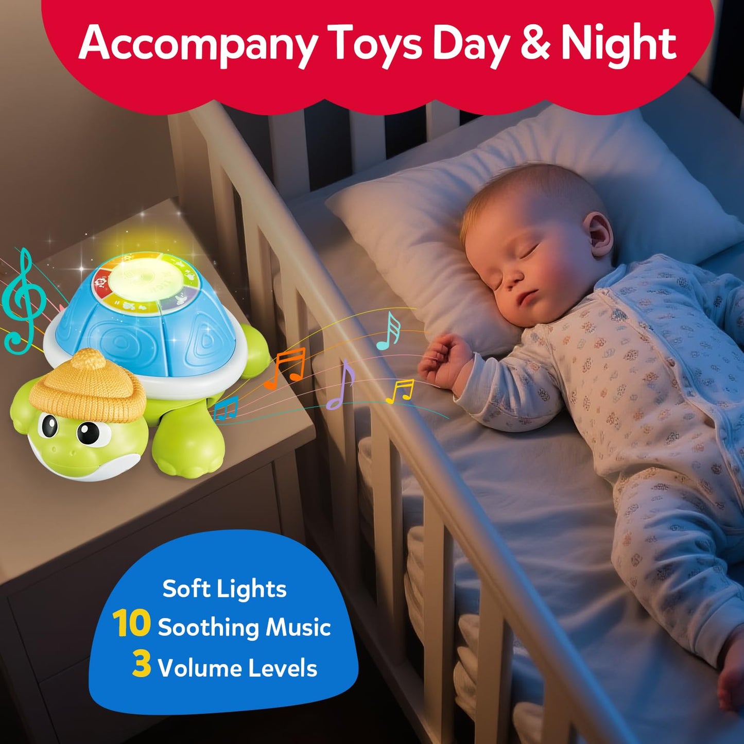 CuteZone Baby Toys 6-12 Months - Turtle Crawling & Musical Tummy Time Toy Set with Light & Sound, Moving Baby Activity for Crawling and Tummy Time, Interactive Gift for Babies