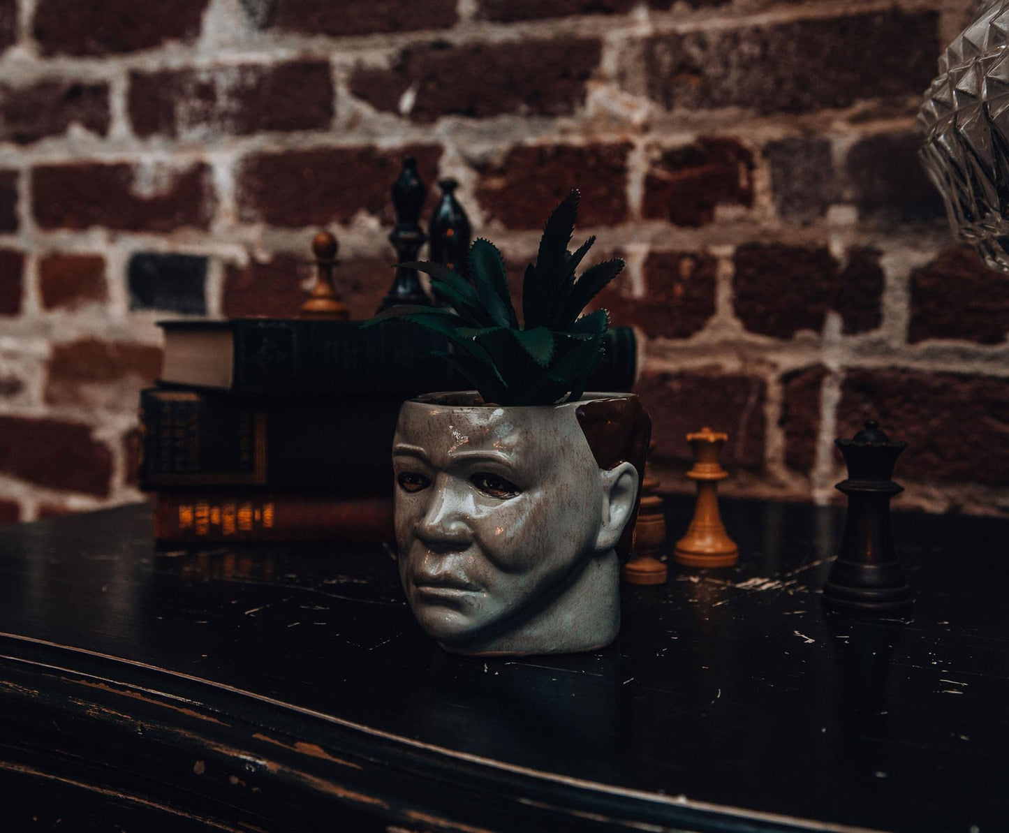 Toynk Halloween Michael Myers 3-Inch Ceramic Mini Planter with Artificial Succulent | Small Flower Pot, Faux Indoor Plant