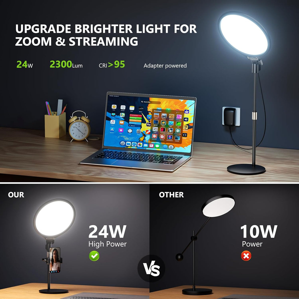 Aureday 10.5” Dimmable Desktop Ring Light with Stand and Phone Holder, 24W Full-Screen LED Ring Light for Desk, Video Conference Lighting for Laptop, Zoom Lighting for Computer, Live Stream, TikTok
