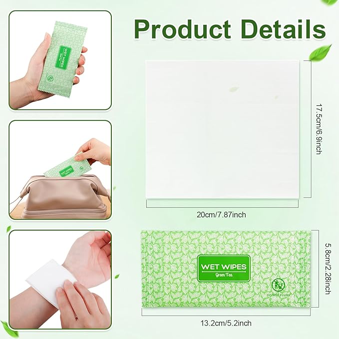 100 Pcs Wet Wipes Individually Wrapped, Personal Cleansing Wipe, Travel Size Hand Wipe, Green Tea Wipes Bulk for Homeless, Suitable for Restaurant, Wedding, Barbecue, Light Green (100 PCS)