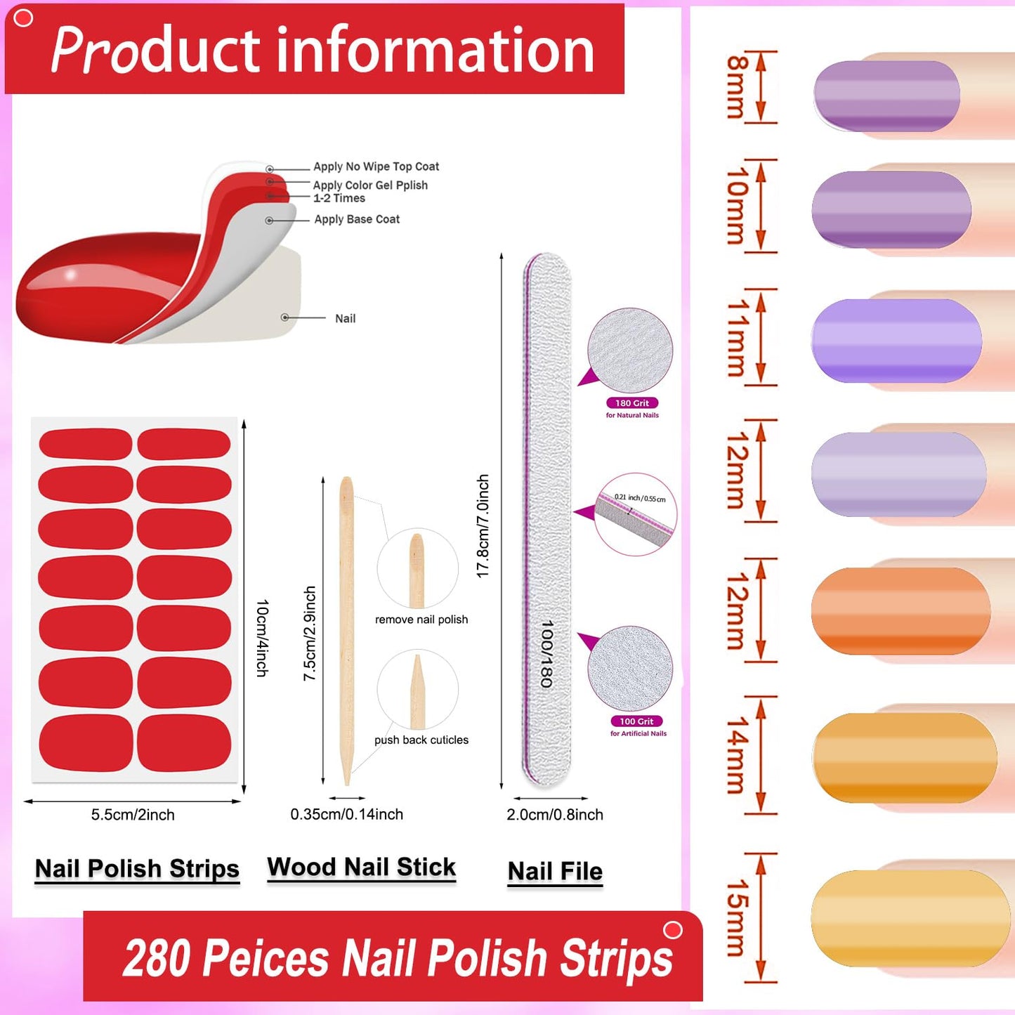 DANNEASY 20 Sheets Nail Stickers Full Nail Wraps Bright Solid Color Nail Polish Strips for Women Gel Nail Strips Self-Adhesive Fingernails Manicure Sticker Nail Art with Nail File, Cuticle Stick