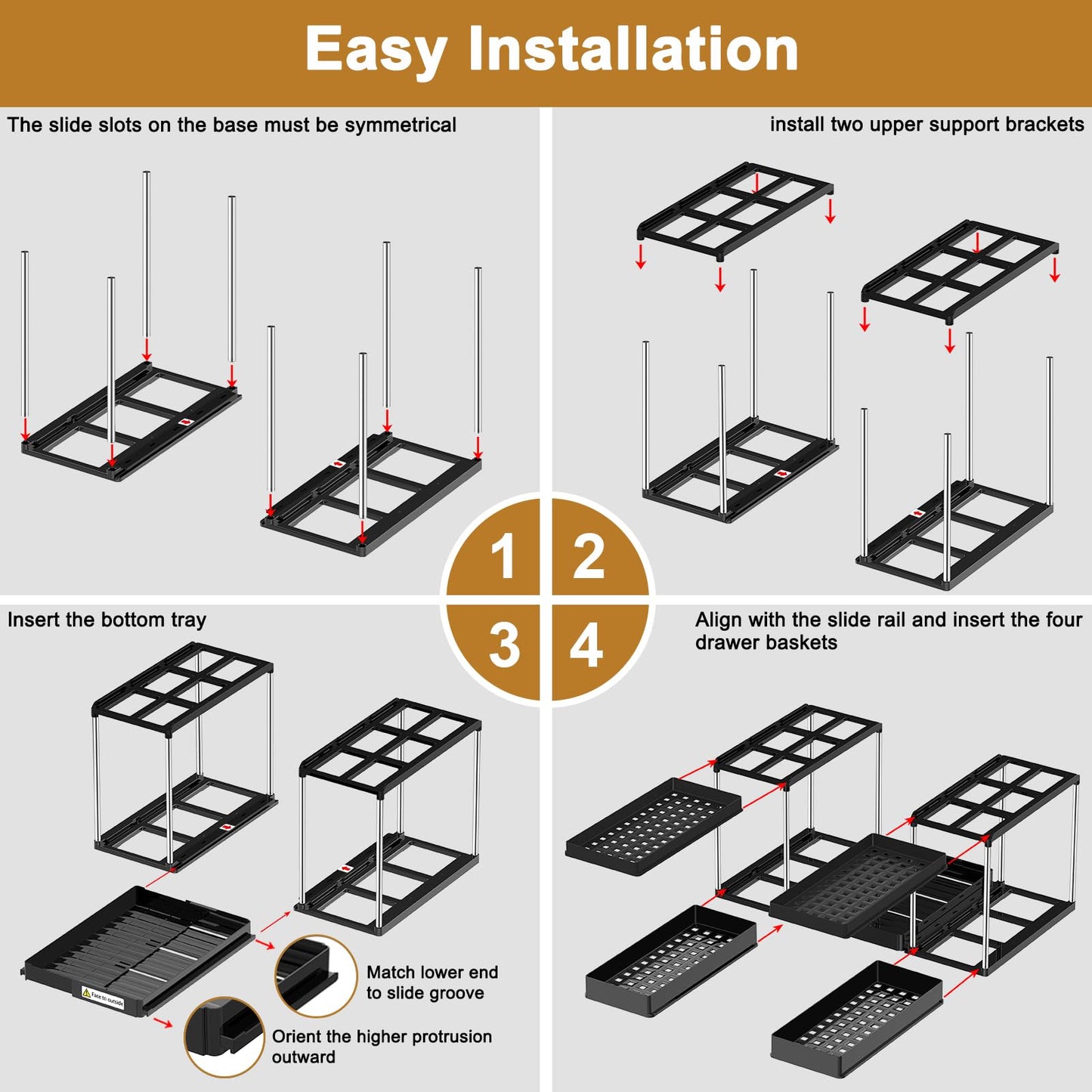 NIUXX Expandable Under Sink Organizer: 2 Tier Under Cabinet Organizer - Double Pull Out Shelf Under Sink Storage for Kitchen - Bathroom and Laundry Room - Space Saving
