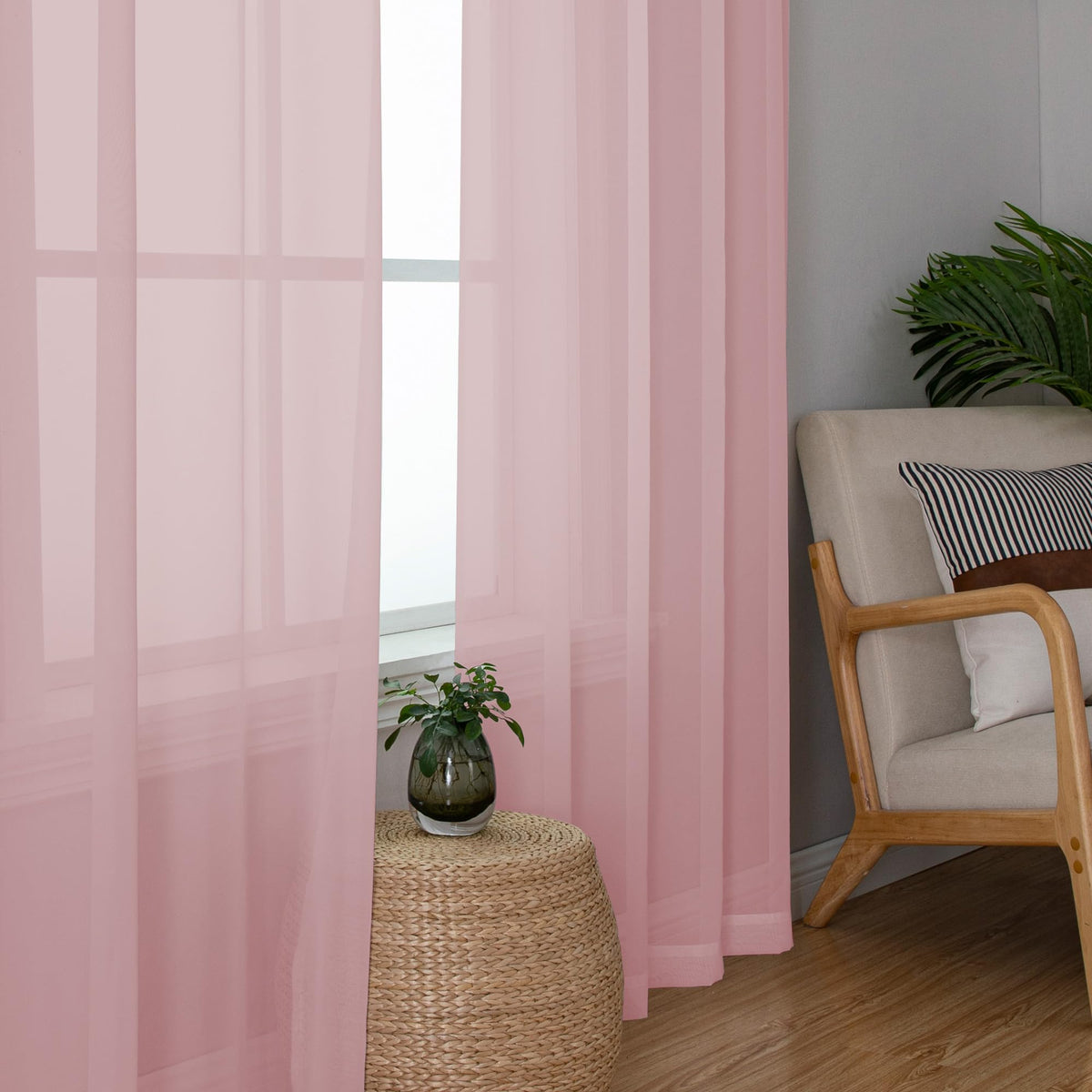 Blush Pink Sheer Curtains 120 Inches Long (2 Count)