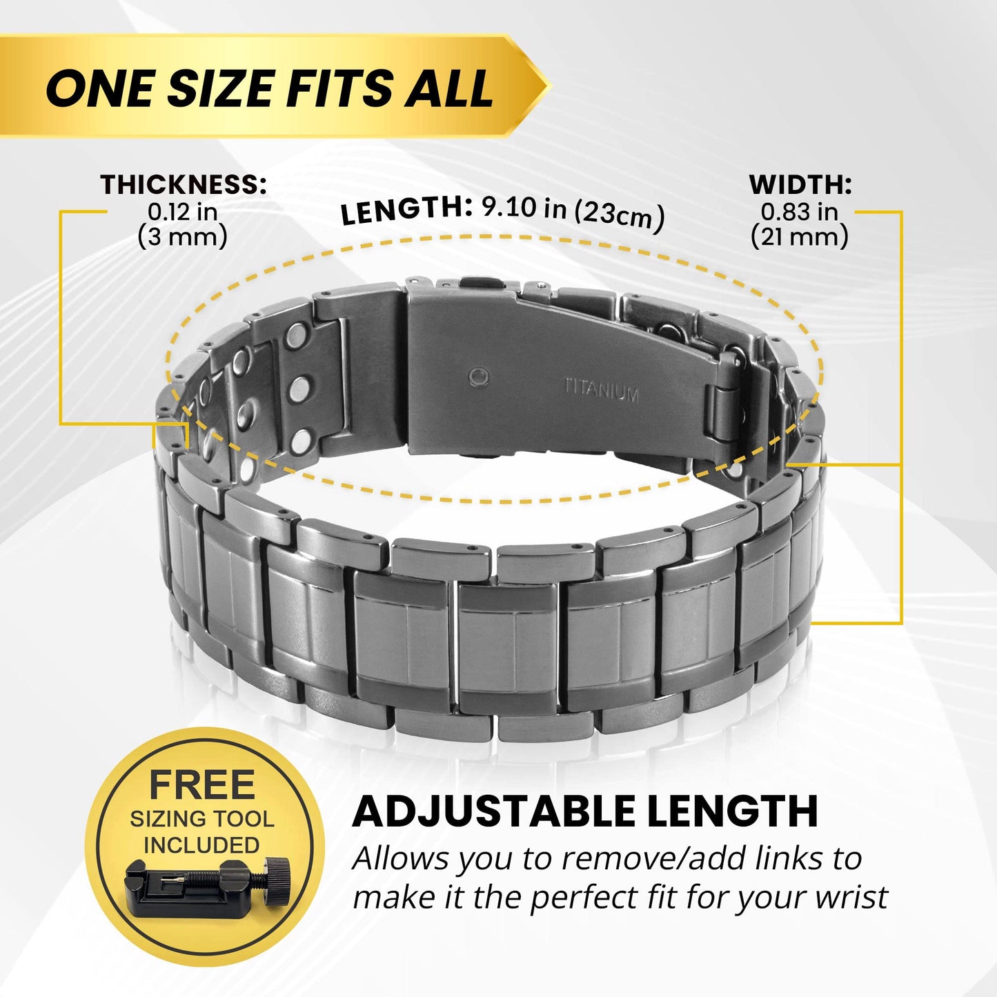 MagnetRX 3X Strength Magnetic Bracelets for Men – Titanium & Pure Copper Magnetic Bracelets for Men – Premium Fold–Over Clasp & Adjustable Length with Sizing Tool
