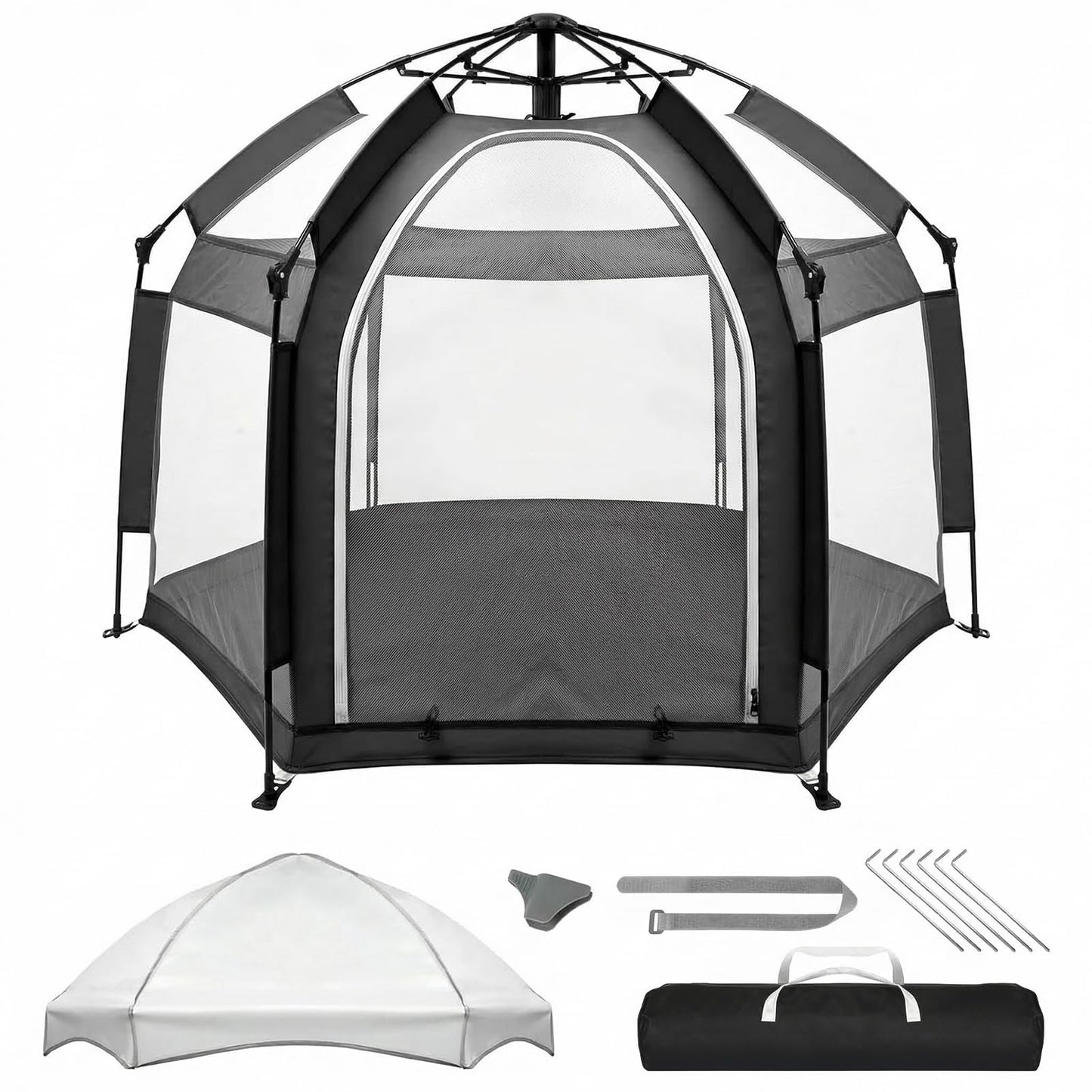 Palopalo Black Pop Up Baby Beach Tent - UPF50+ Sun Protection Canopy & Mosquito Net, Instant Setup Portable Playpen for Indoor & Outdoor Play, Lightweight Pack and Play Yard