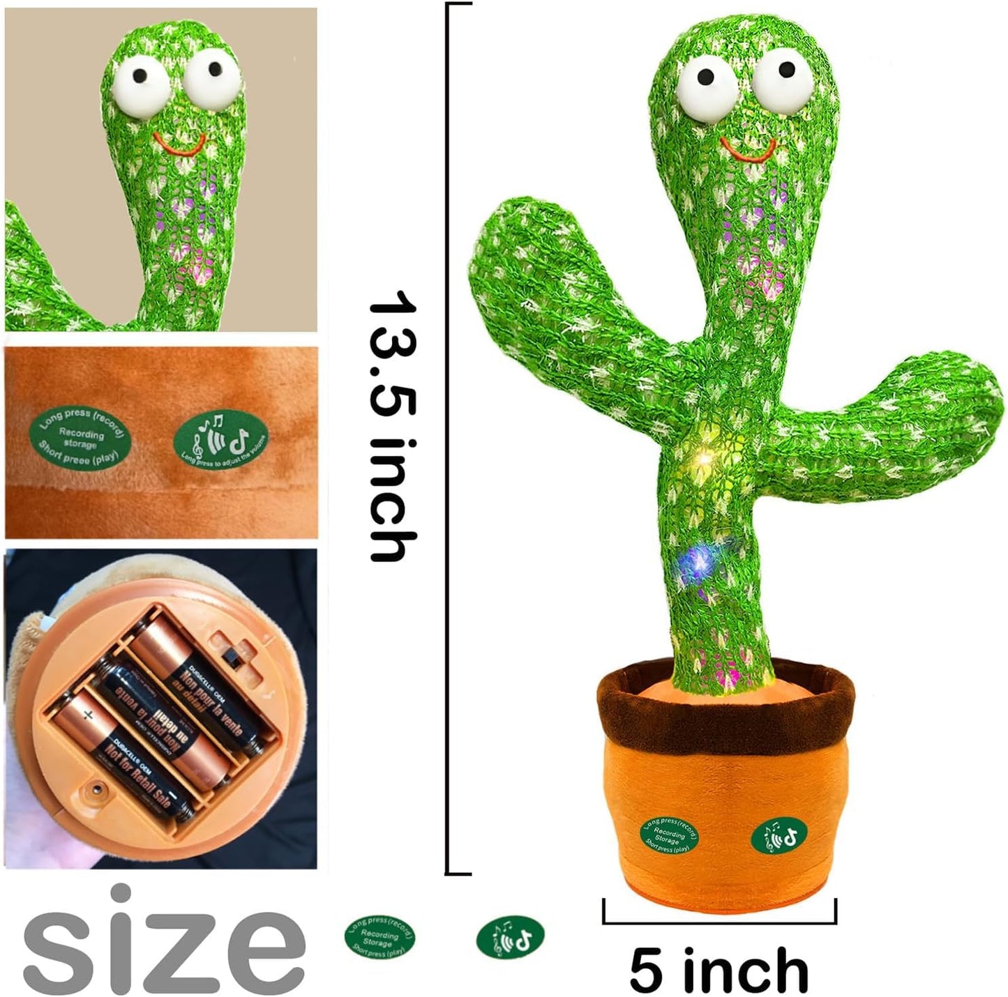 Hunfur Dancing Talking Cactus Toy,Interactive Funny Gift for Baby Infant 6-18 Months, Singing Record Repeat What You Say Light Up Toy for Toddler 1 2 3 Year Old Boy Girl
