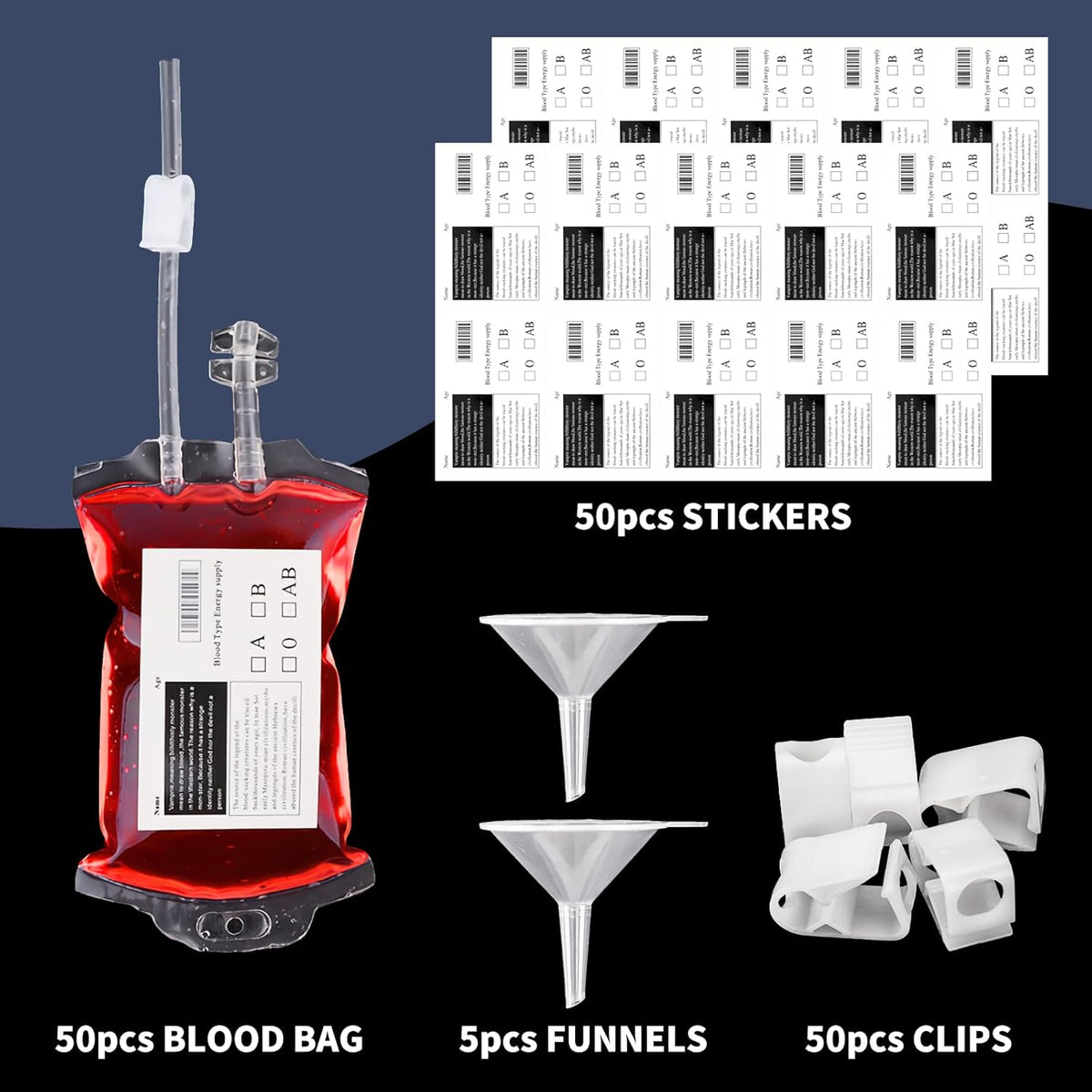 50 Pack Reusable Blood Bags for Drinks, Halloween Party Decorations, Vampire IV Drink Pouches for Masquerade, Zombie, Nurse Graduation Themes