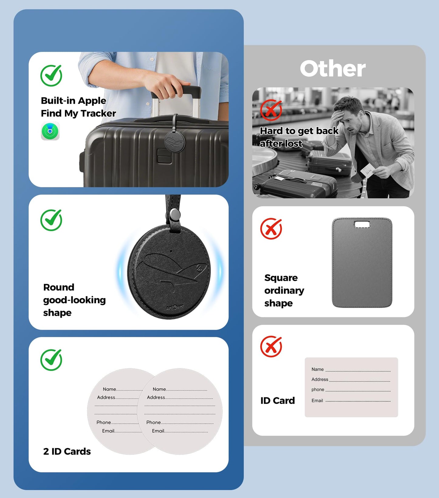 APTMAPT Smart Luggage Tag Works with Apple Find My, Premium Leather Suitcase Tracker with 2 ID Labels, TSA-Friendly, Anti-Lost Travel Essentials for Bags Backpacks, Wireless Charging, Black