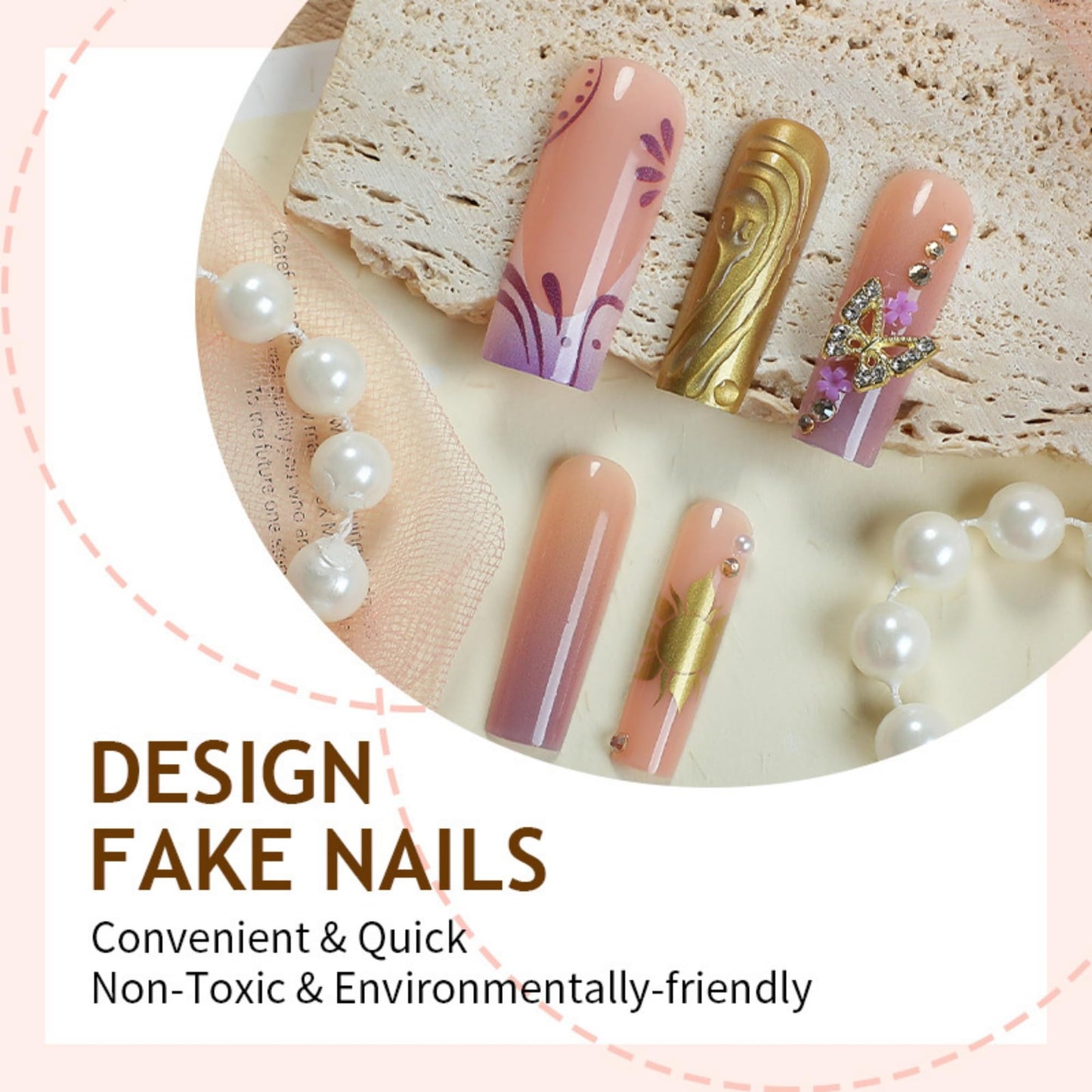 Long Press on Nails Square Purple and Gold Stick on Nail 24pcs
