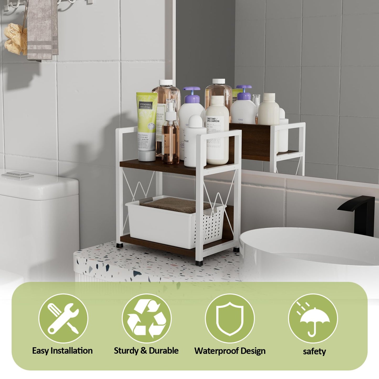 Aduanbang Coffee Bar Accessories Organizer, 2 Tier Wooden Kitchen Counter Shelf, Coffee Organizer Station for Countertop, Condiment Rack for Mugs, Cups, Cream, Syrup