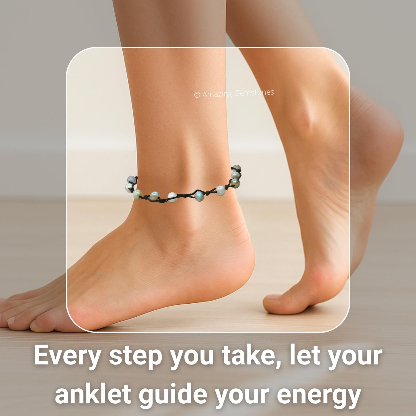 Amazing Gemstone Labradorite Anklet Ankle Bracelets for Women - Waterproof Beaded Healing Crystal Anklets, Plus Size Chakra Gemstone Bead Anklet (Stretchy Adjustable - Hand Knotted)
