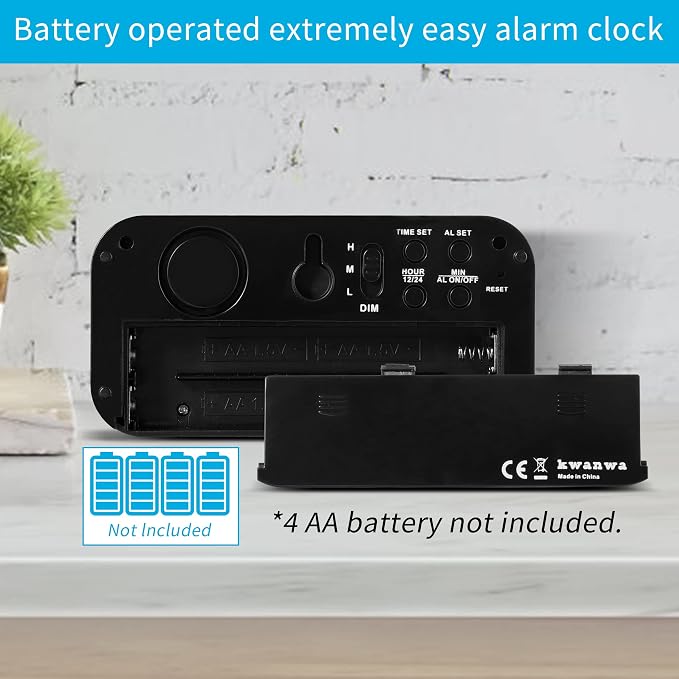 KWANWA Kids Alarm Clock, White LED, Battery, Auto-Night Mode, 12Hr/24Hr, Small, Travel, Bedside, Wall-Mount/Table-top, Easy to Read