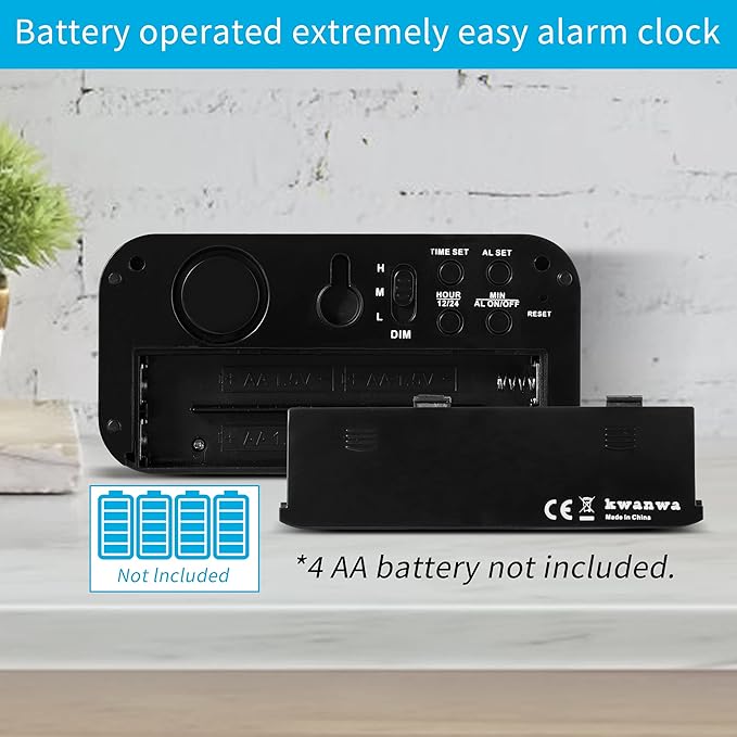 Alarm Clock,1.2'' LED,Cordless,Battery Powered,Snooze,Table-top/Wall-mount