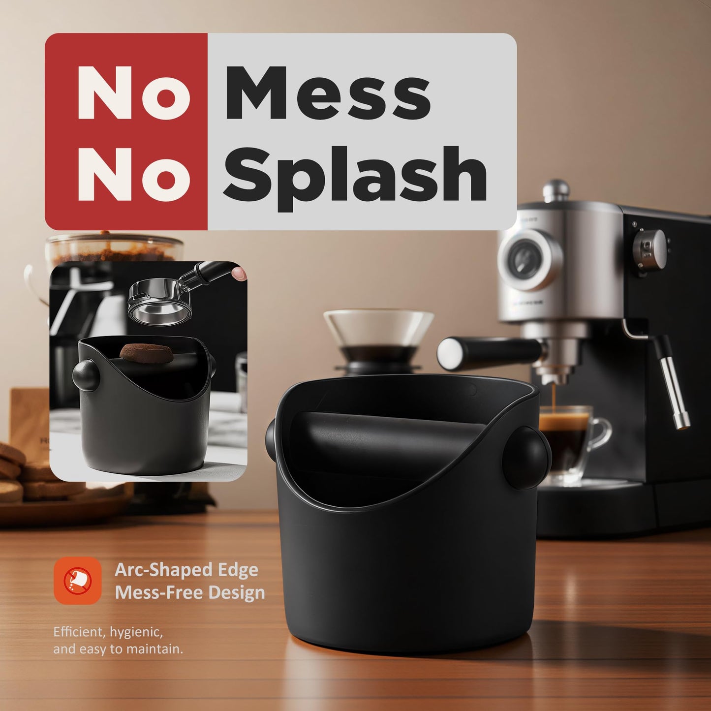 Li&Zhao Espresso Knock Box - Premium Knock Box for Espresso Machines with Non-Slip Base, Includes Brush and Dust Blower, Knock Box Espresso Accessory for Home, Suitable for 51-53mm Knock Box(Black)