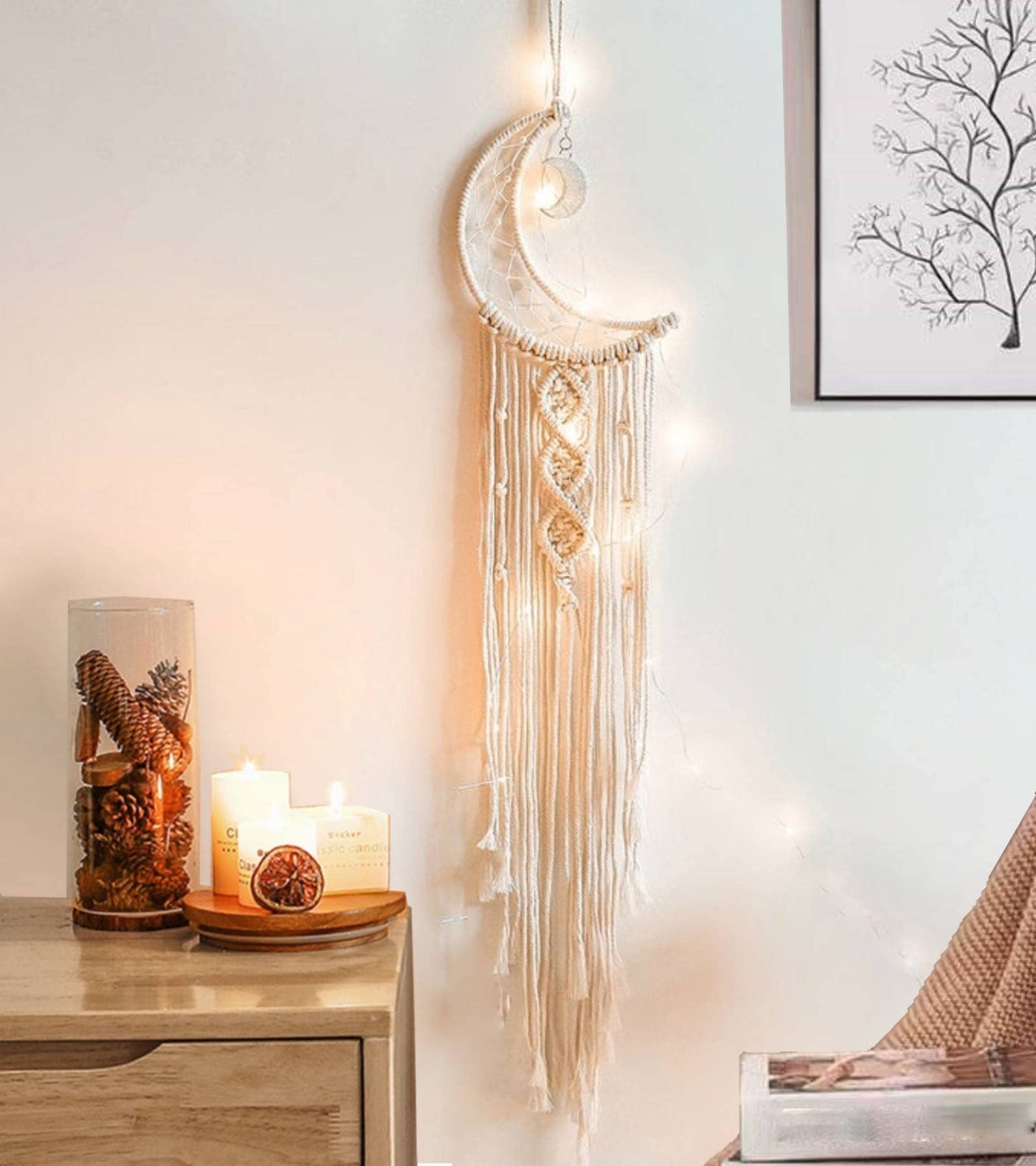 Dream Catchers, Moon Dream Catcher with Lights-Macrame Dreamcatcher Bedroom Wall Decor,Dream Catcher Girls Room Decor Teenager,Moon Gifts Dream Catchers for Boys Mom Women-Catcher Boho Wall Decor