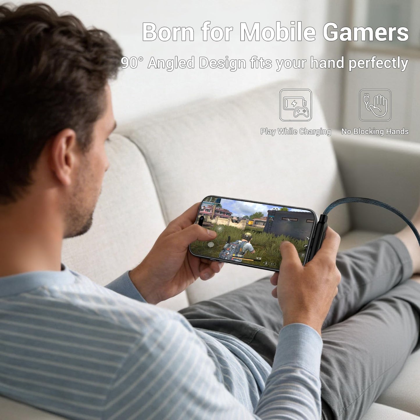Konstreet 2-in-1 Invisible Stand Fast Charging Cable 240W Type-C Braided Fast Charging Cable Built-in Phone Stand 2 in 1 Phone Holder Cable for Suitable for Gaming Office and Travel Black