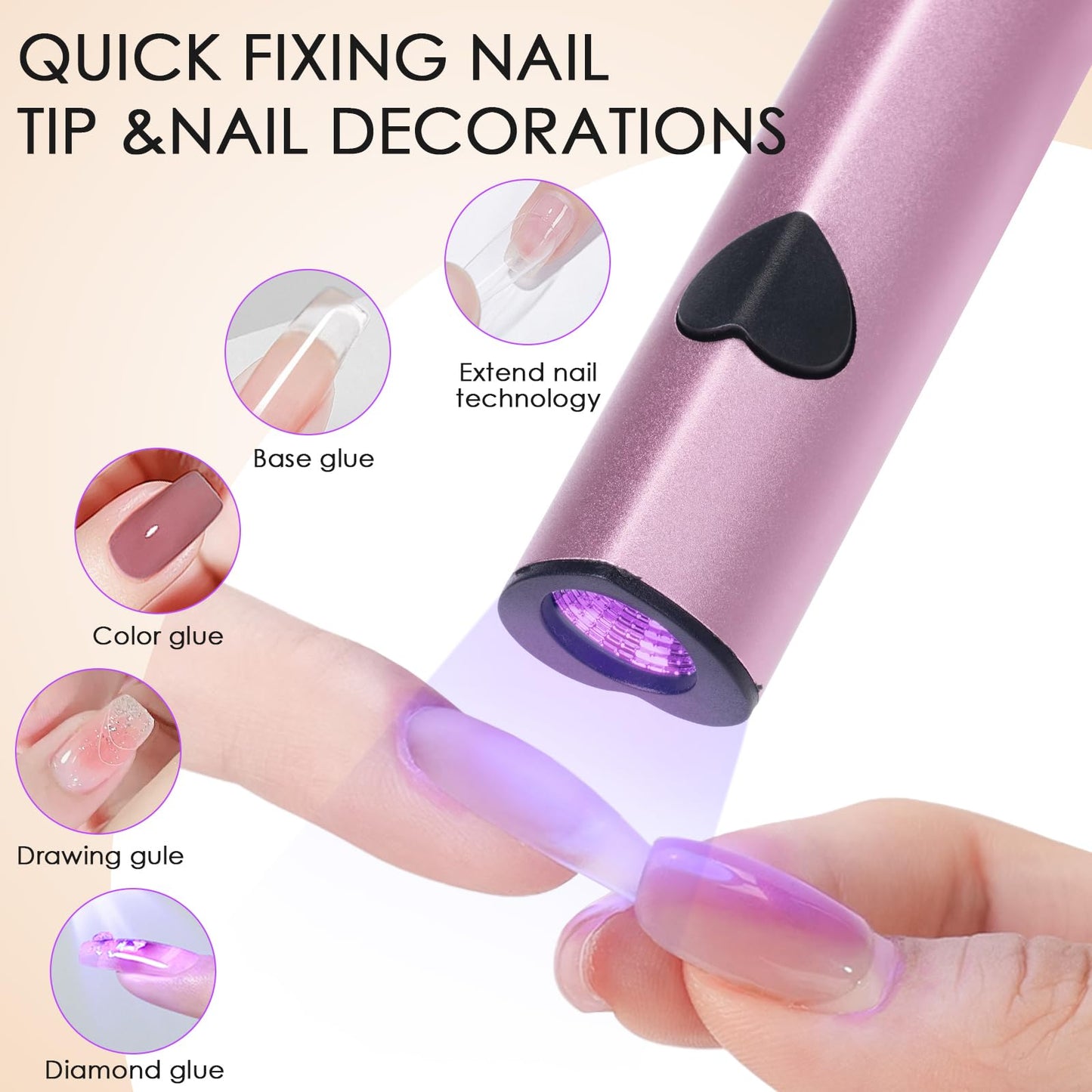 Linssy 10W Handheld UV Light for Gel Nails Mini Nail Lamp with USB Rechargeable Flash Cure Lamp Art for Gel Polish, 3D Nail Art & Home Use (Pink)