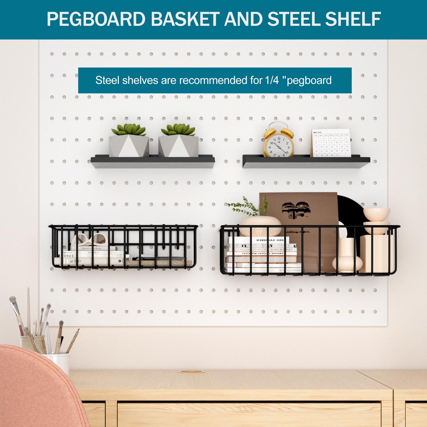 Daanxw Peg Board Accessories Kit,Pegboard Hooks Assortment with Bins,Cups,Wire Baskets,Paper Towel Holder Can be Used for Pegboard Garage Workbench Craft Room Organizing Tools (Transparent Cup+Box)