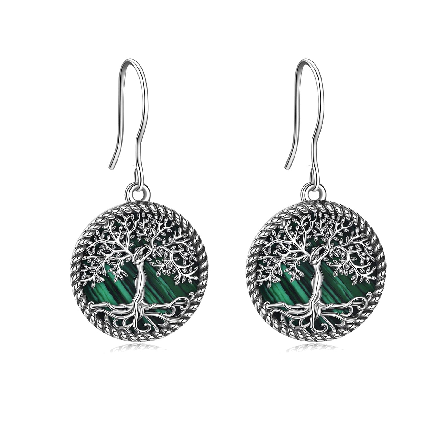 ONEFINITY 925 Sterling Silver Malachite Tree of Life Dangle Drop Earrings Tree of Life Jewelry for Women Gifts