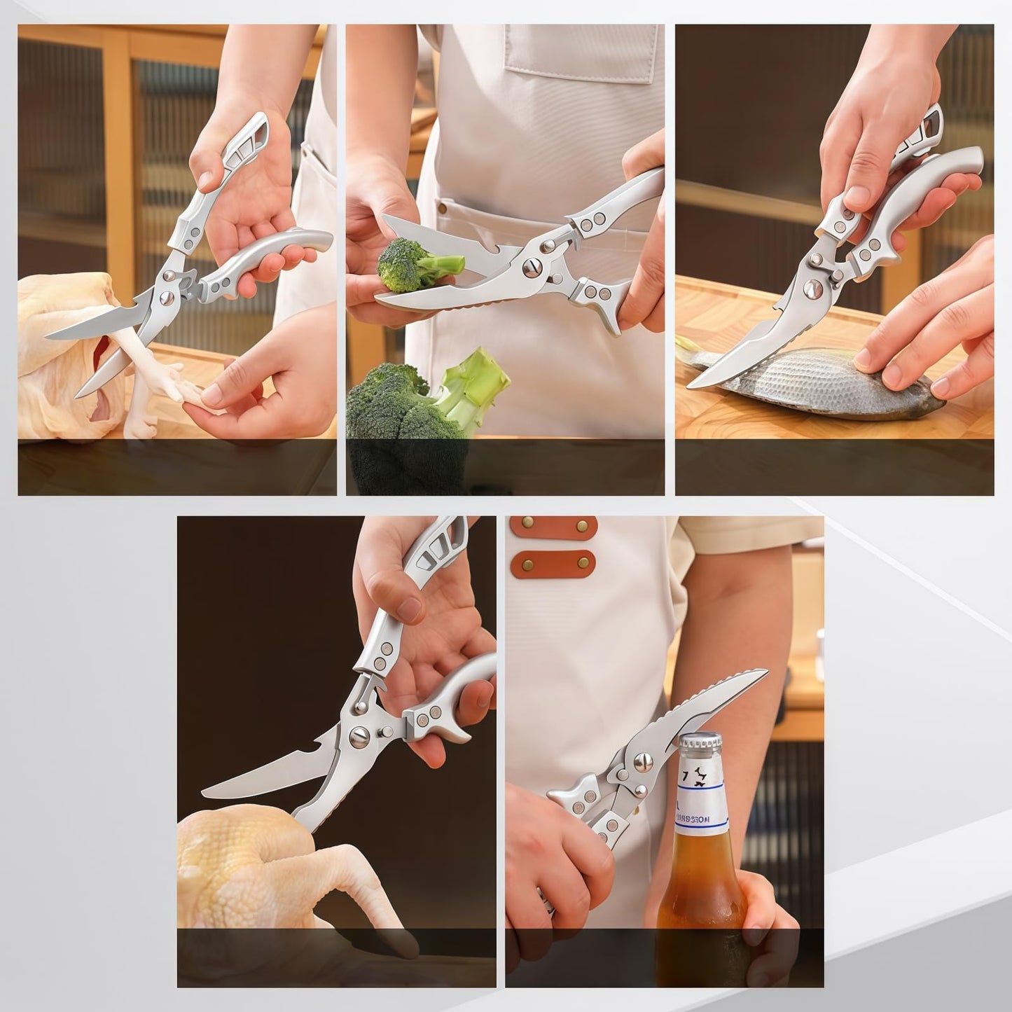 Multi-Function Kitchen Scissors, Heavy Duty Stainless Steel, 10.2 Inch, with Bottle Opener, Fish Scaler, Bone Breaker (Silver)