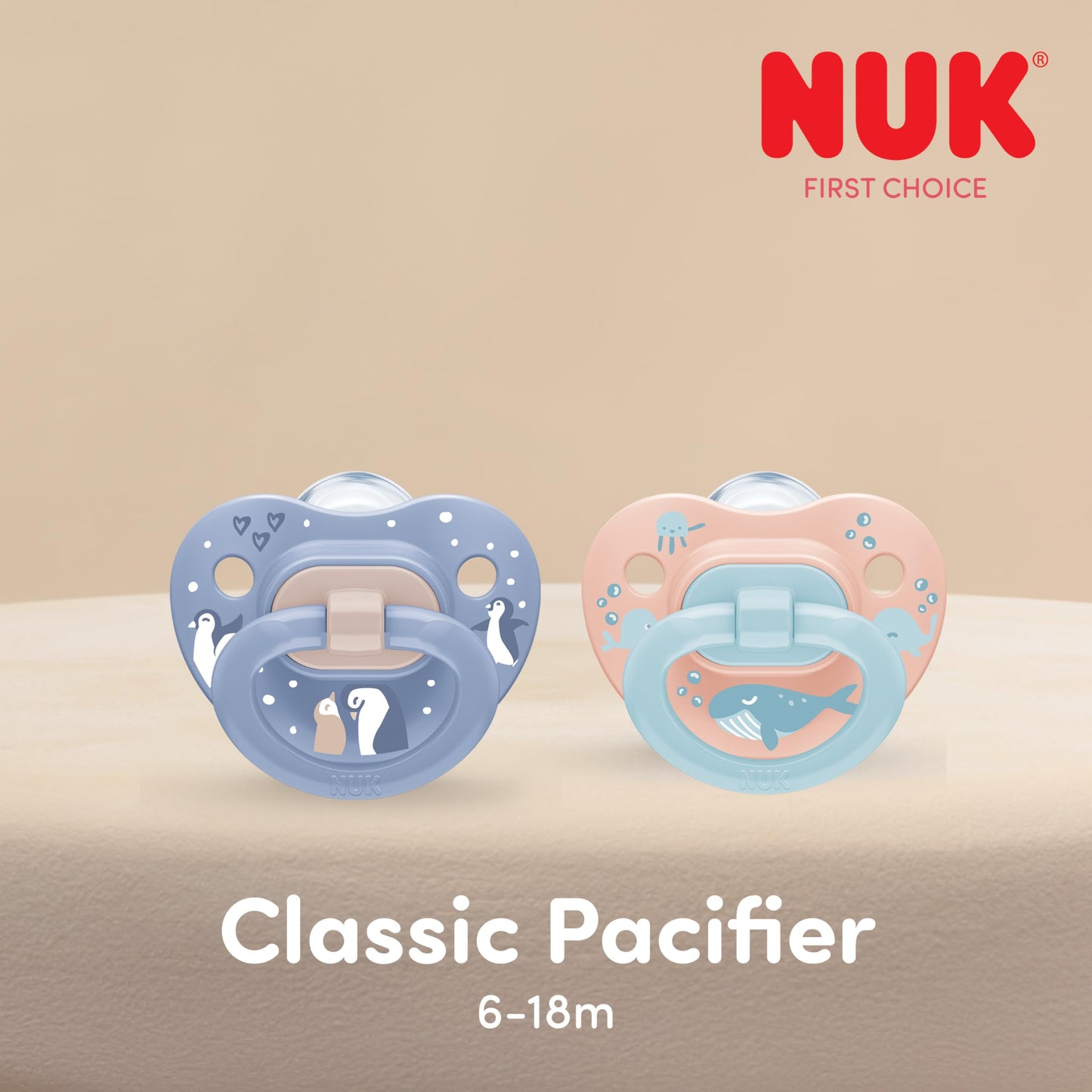 NUK First Choice Classic Orthodontic Pacifier, 6-18 Months Baby Pacifier, Purple & Blue, Baby Must Haves, 5-Pack