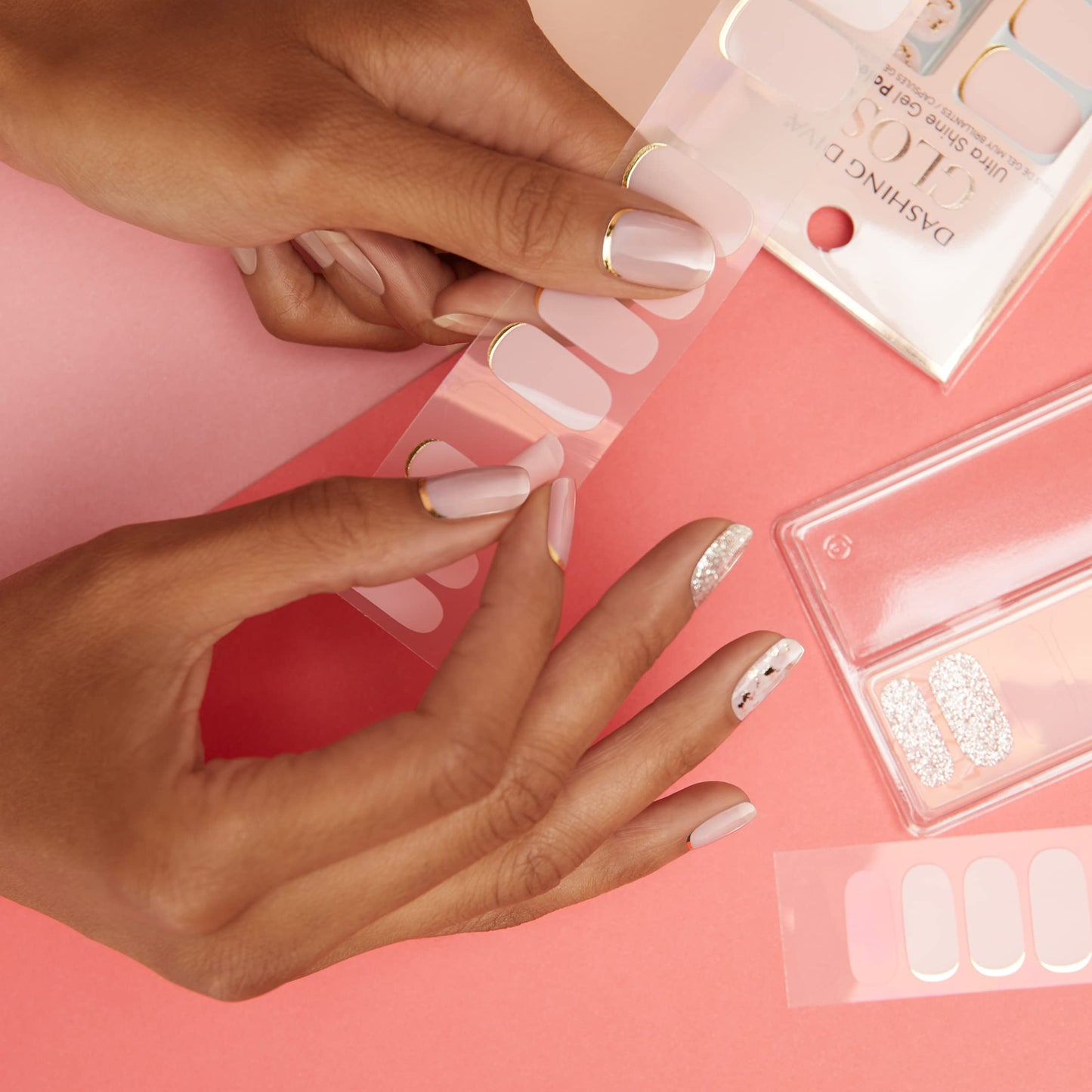 Dashing Diva Gloss Nail Strips - Feeling Flush | UV Free, Chip Resistant, Long Lasting Gel Stickers | 32 Wraps, 1 Prep Pad, 1 File