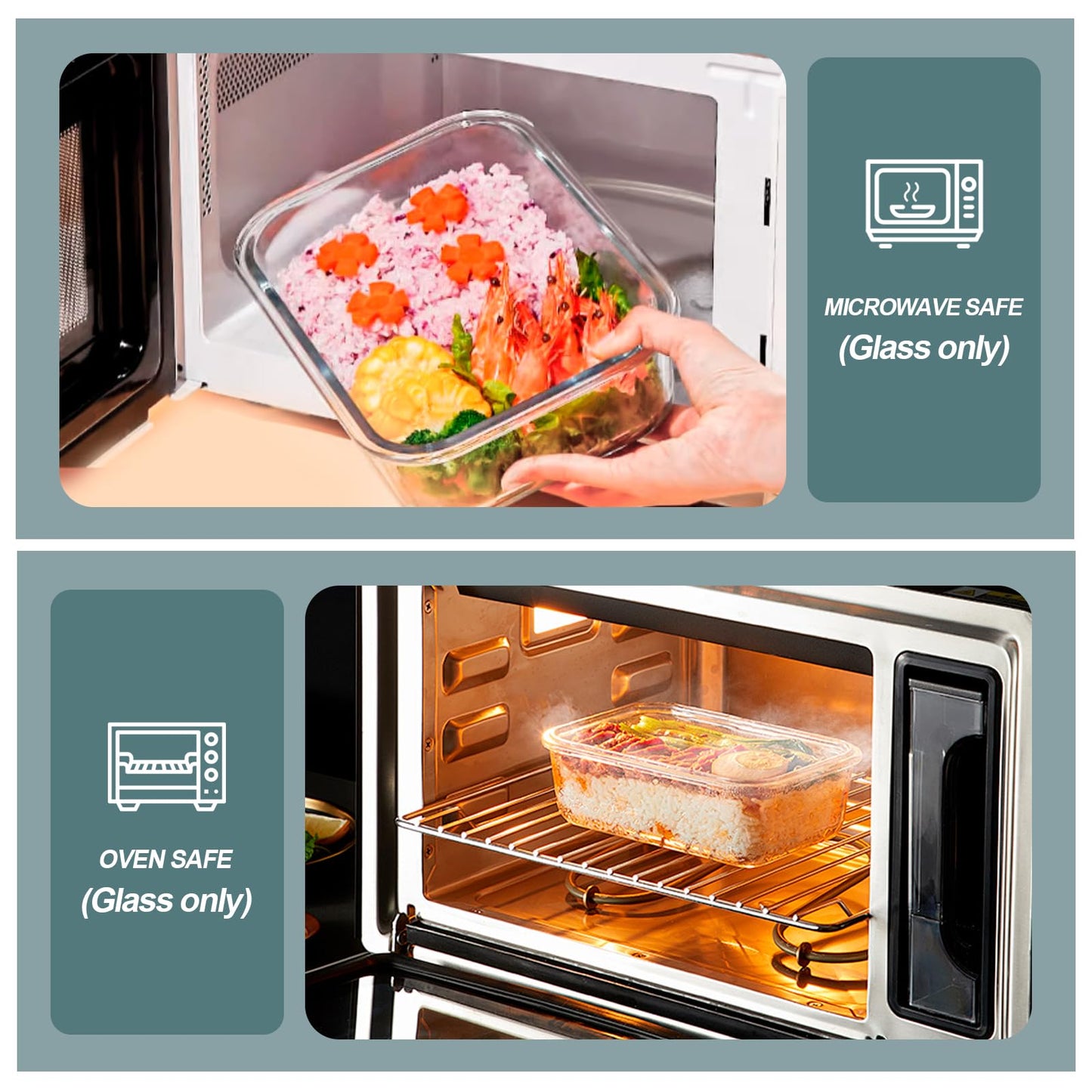 KOMUEE 30 oz 5 Pack Glass Meal Prep Containers, Glass Storage Containers with Lids - Dishwahser, Microwave, Oven and Freezer Safe